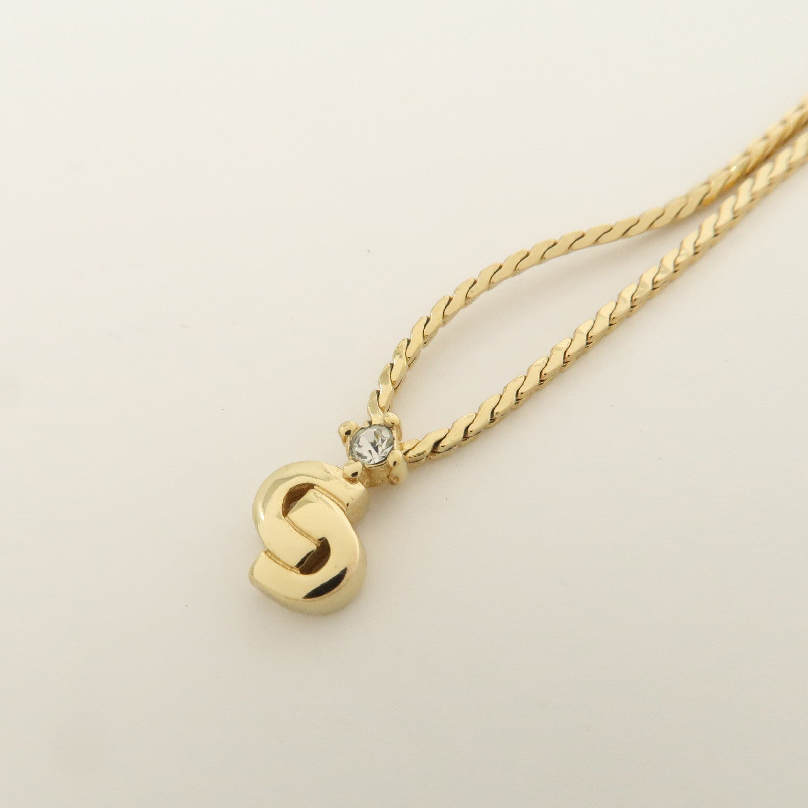 Christian Dior CD Logo Metal Rhinestone Necklace Gold