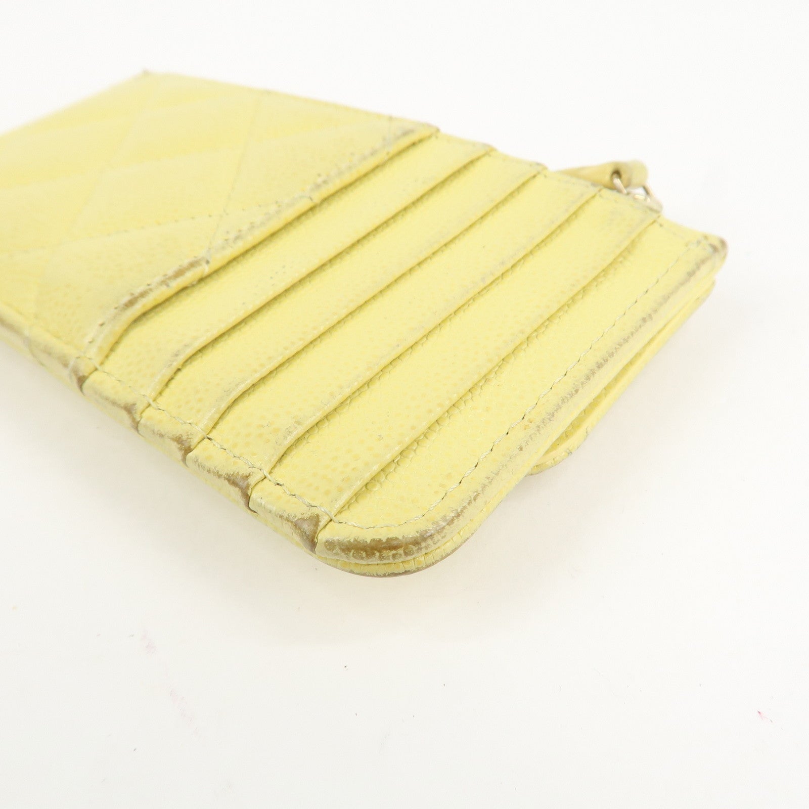CHANEL Matelasse Caviar Skin Coco Mark Zippy Coin Case Yellow Gold HDW Used