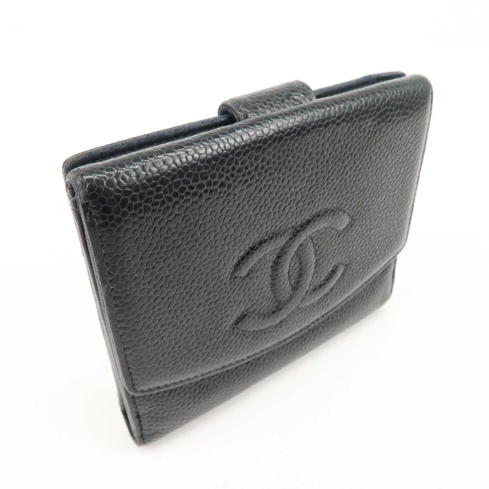 CHANEL COCO Mark Caviarskin Double Hook Wallet Black A13496