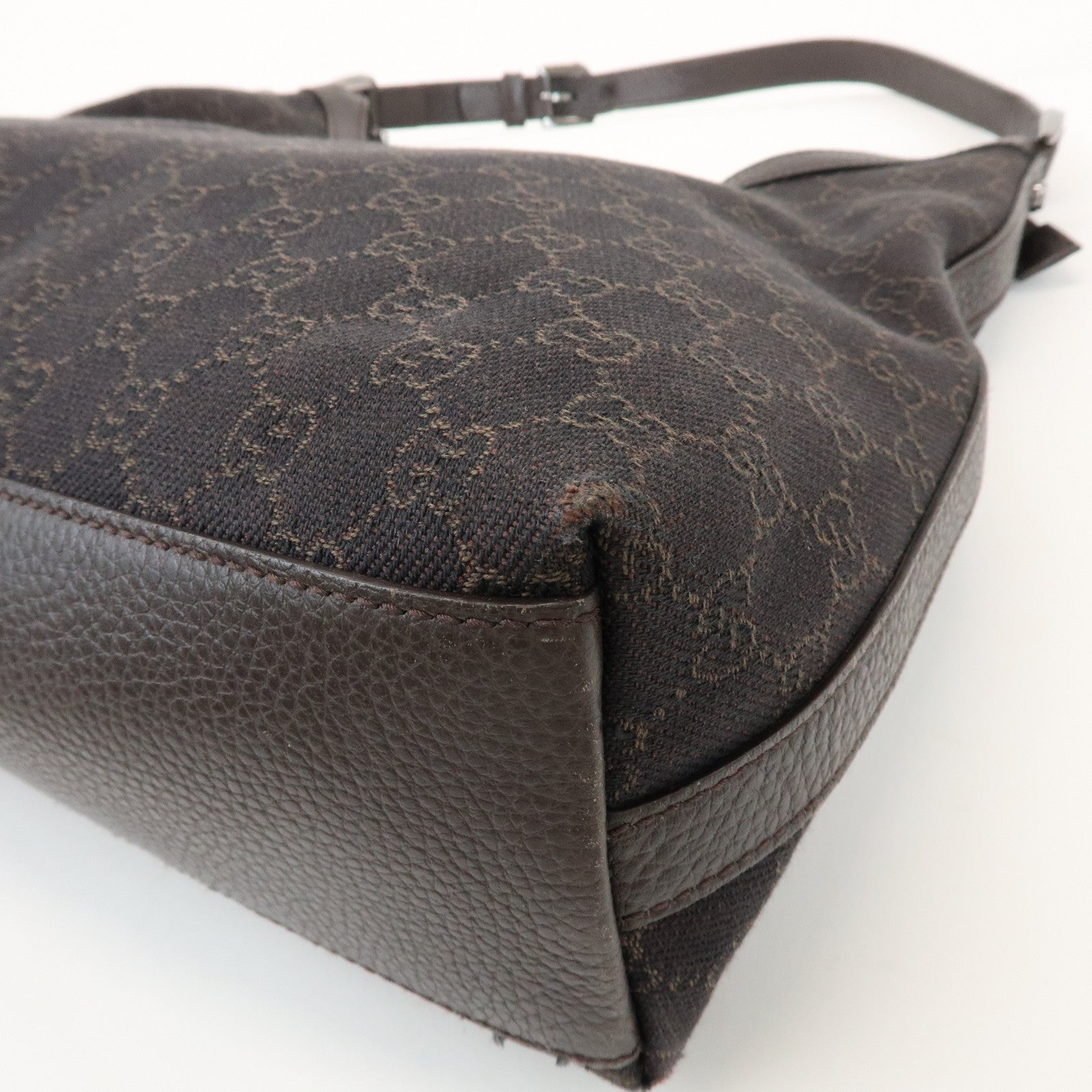 GUCCI Interlocking G Leather GG Denim Shoulder Bag Brown 339553