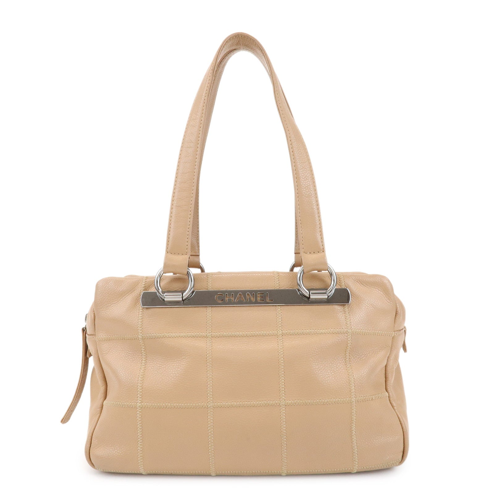 CHANEL Chocolate Bar Caviarskin Boston Bag Shoulder Bag Beige