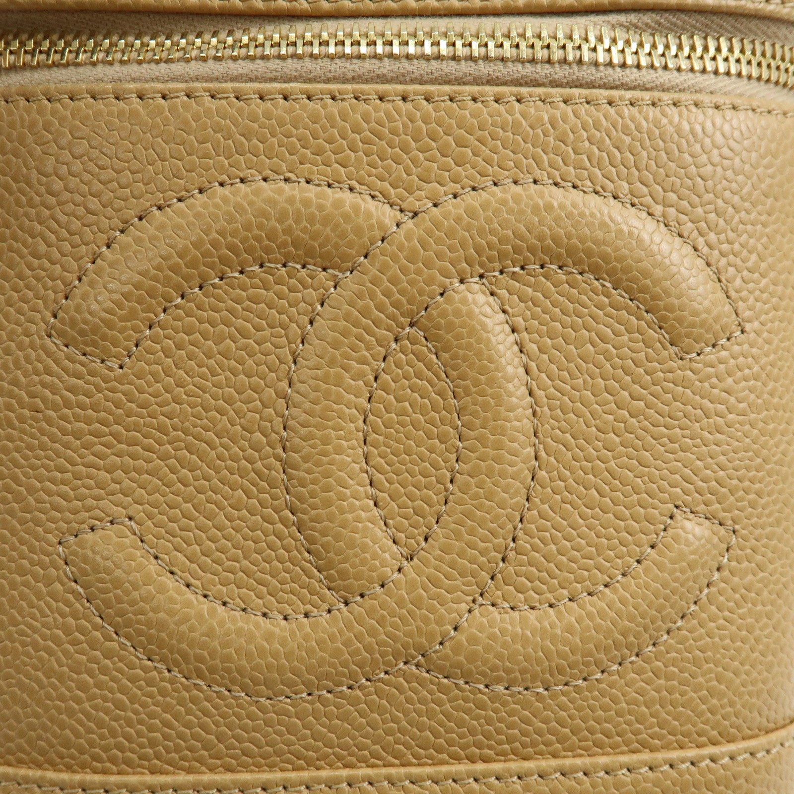 CHANEL COCO Mark Caviarskin Vanity Bag Cosmetic Pouch Beige A01998