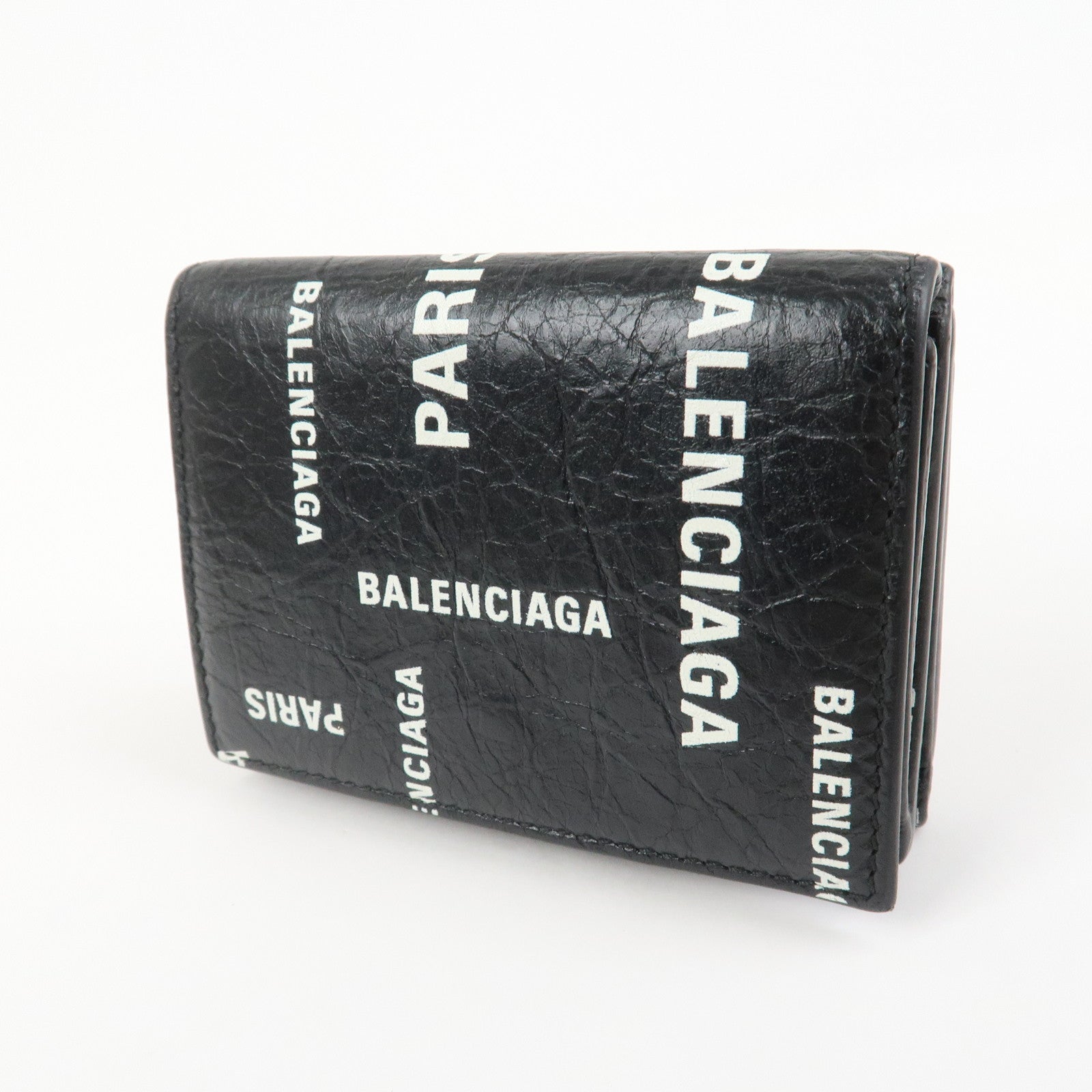 BALENCIAGA CASH Leather Tri-fold Wallet Compact Wallet Black