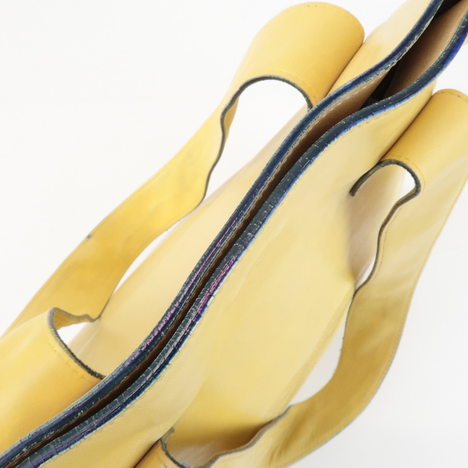 CHANEL COCO Mark Lamb Skin 2Way Bag Tote Bag Yellow Used