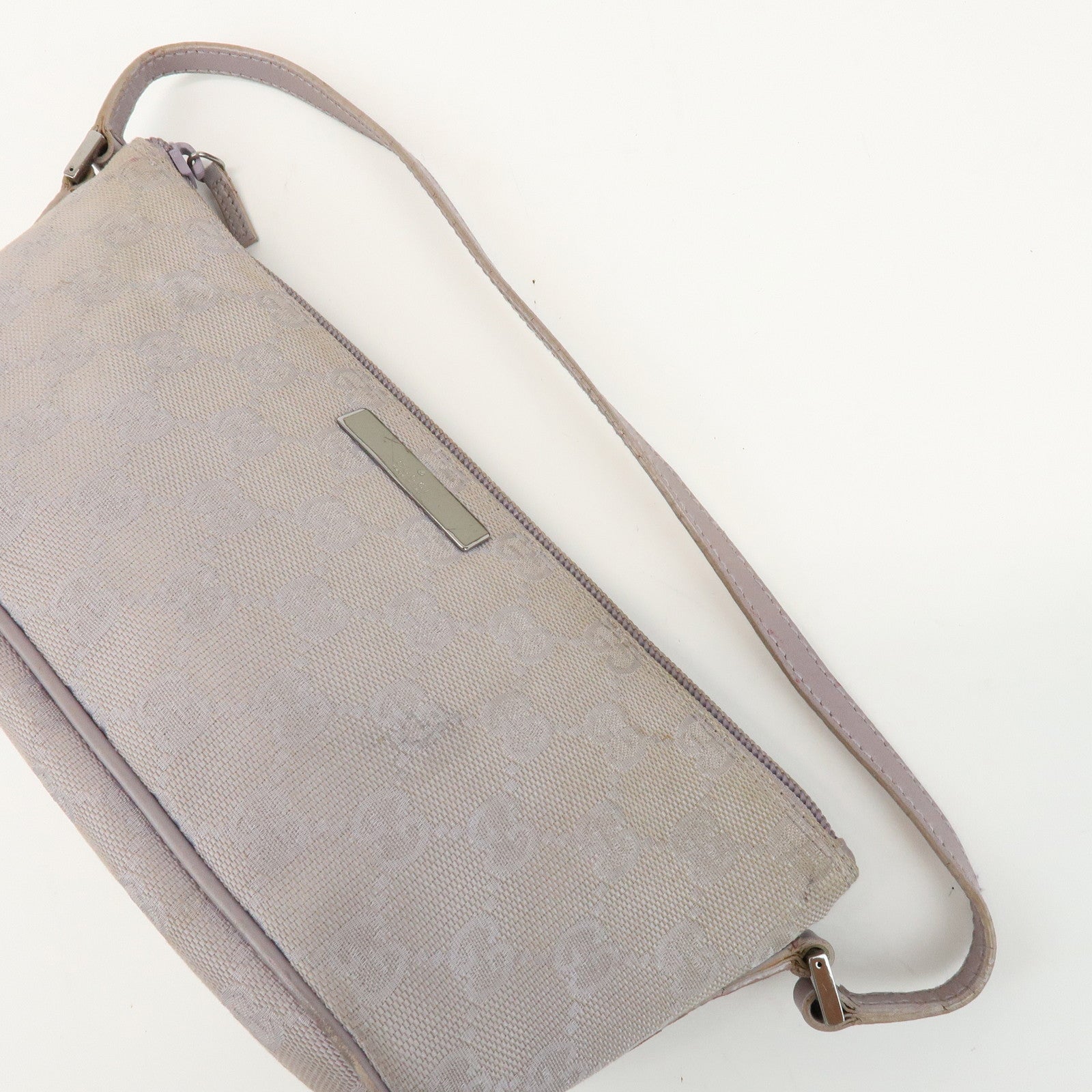 GUCCI Boat Bag GG Canvas Leather Hand Bag Pouch Light Purple 07198