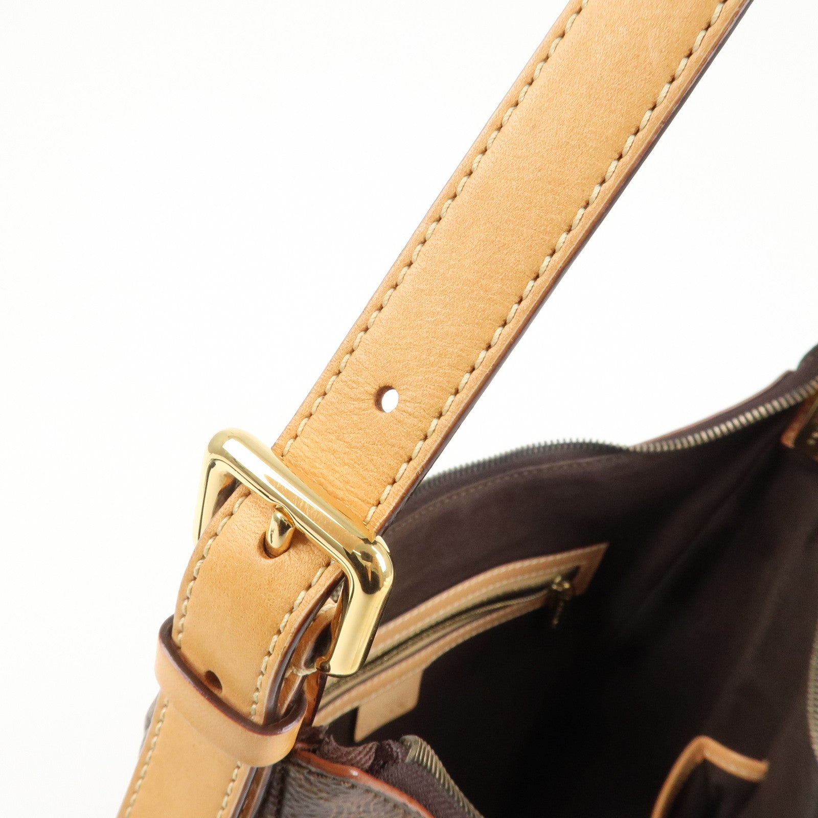 CELINE Macadam PVC Coating Canvas Leather Shoulder Bag Brown
