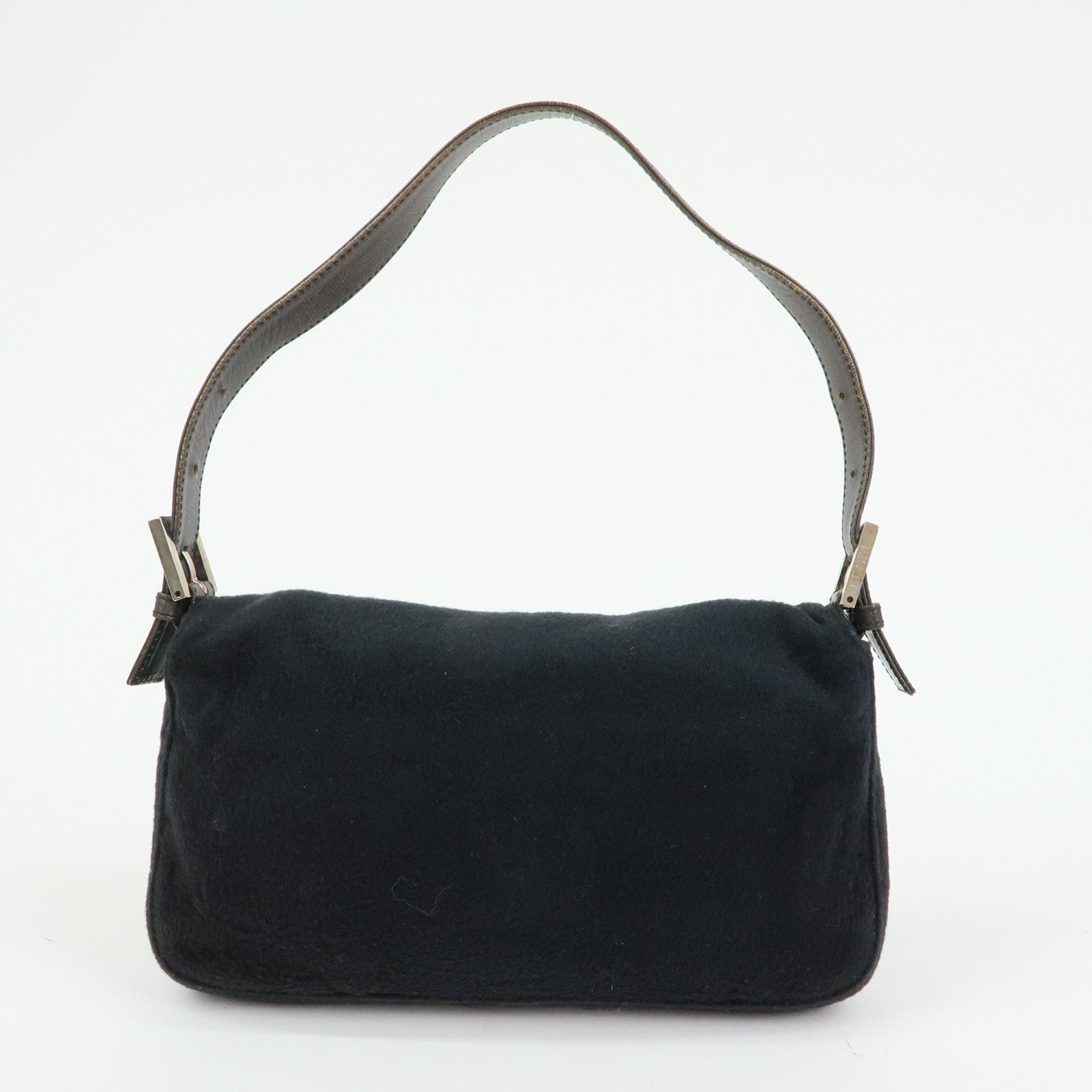 FENDI Mamma Baguette Wool Leather Shoulder Bag Hand Bag Black 26424