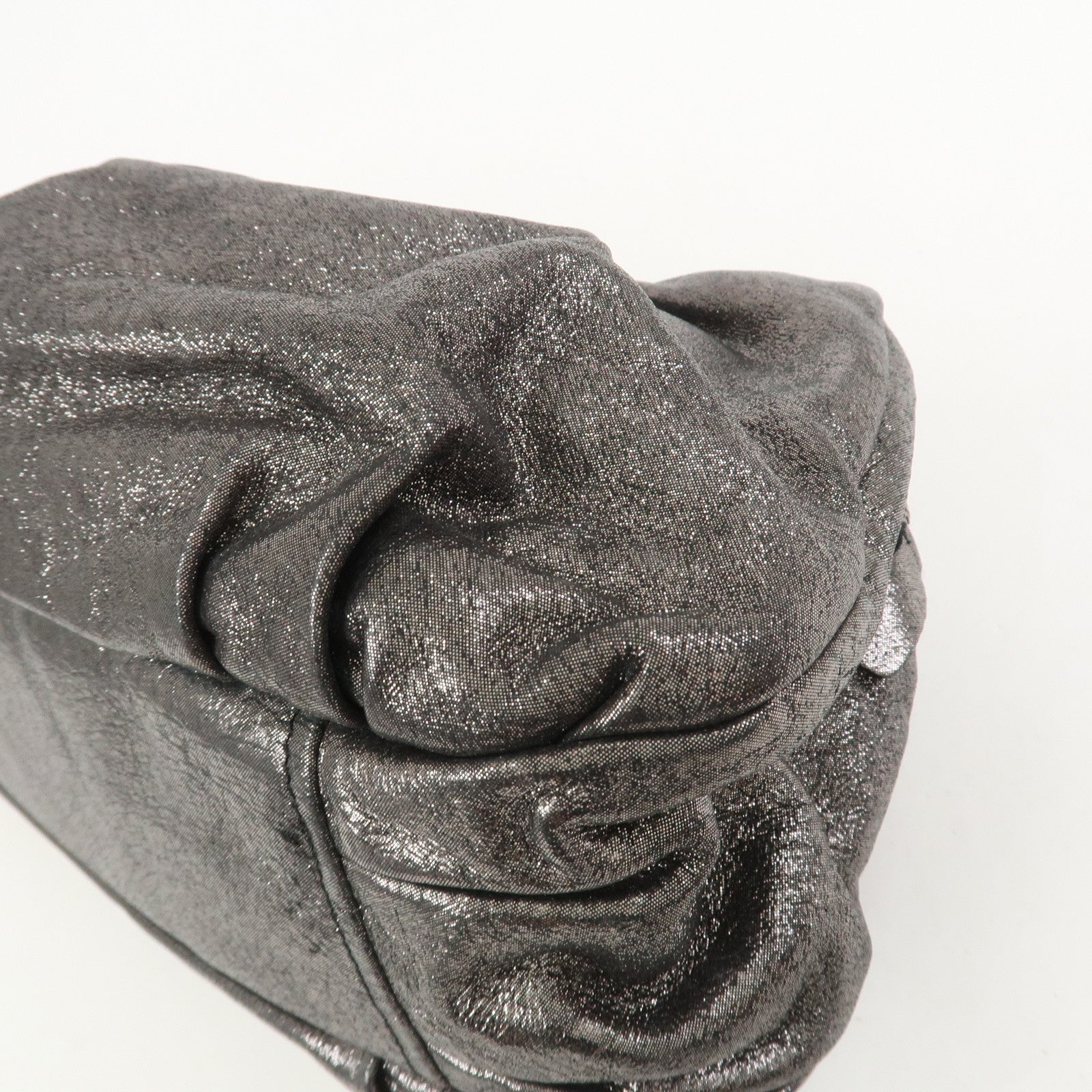 MIU MIU Logo Leather Clutch Bag Accessory Pouch Metallic Gray