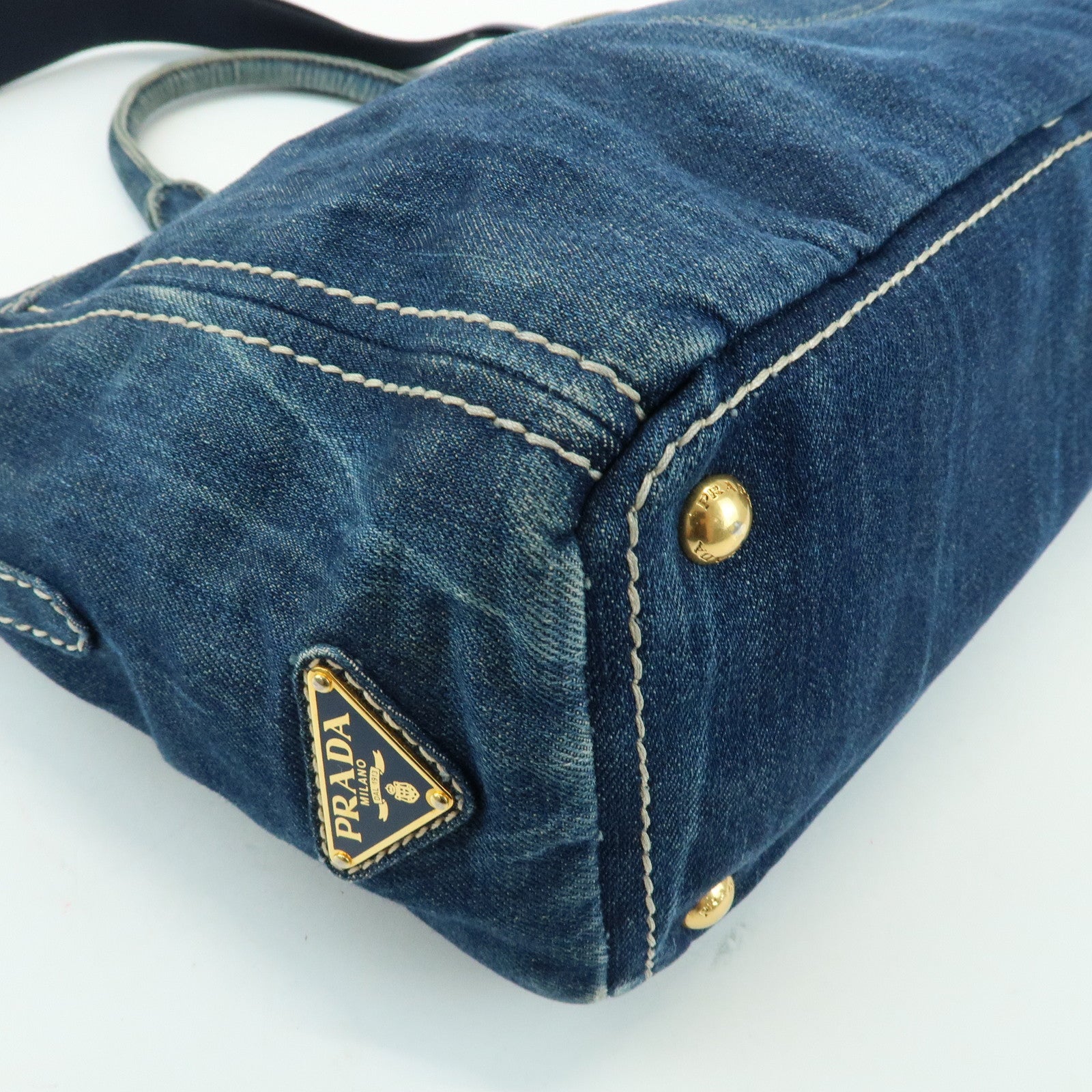 PRADA Triangle Logo Denim 2Way Bag Hand Shoulder Bag Blue BN2069