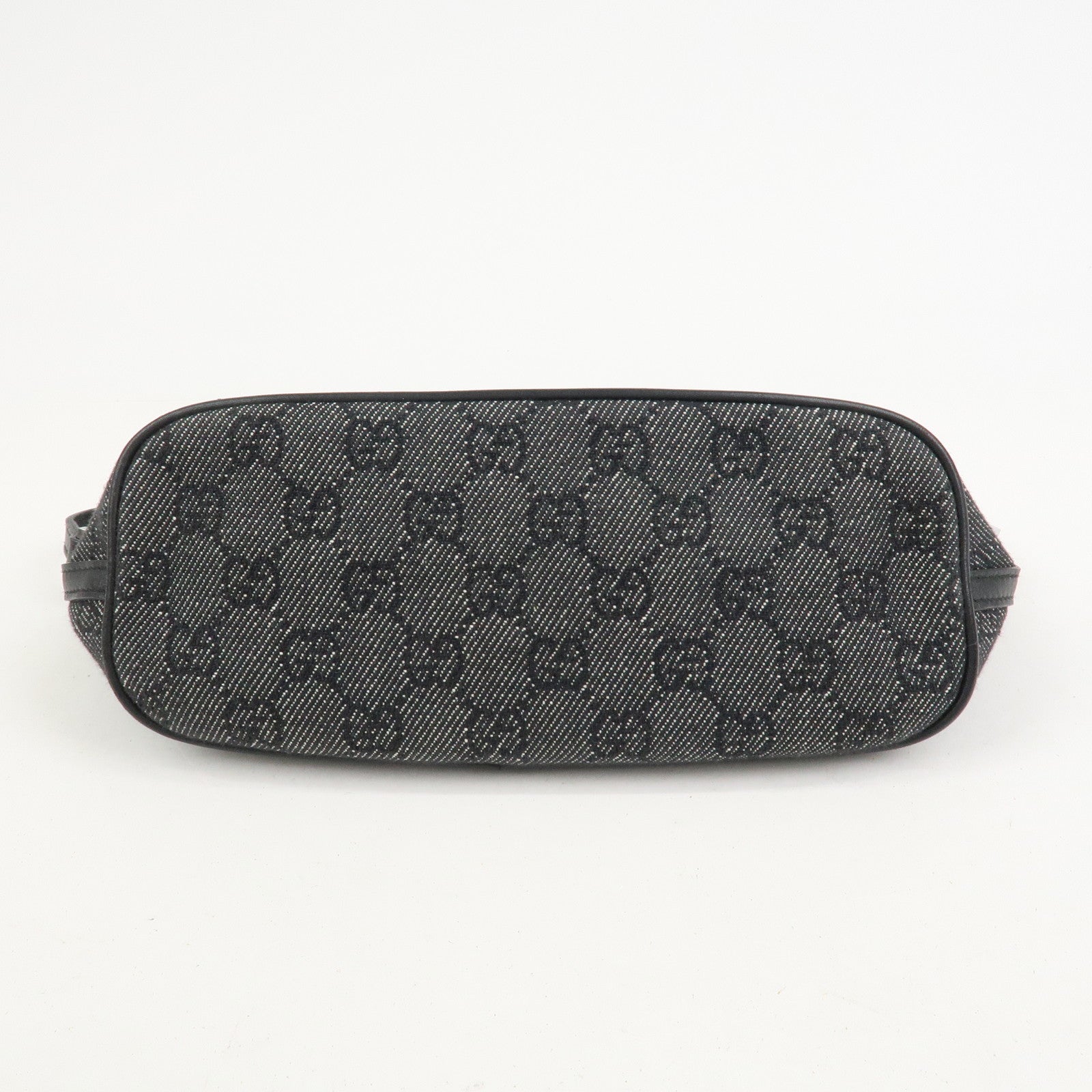 GUCCI Boat Bag Logo GG Canvas Leather Pouch Hand Bag Black 07198
