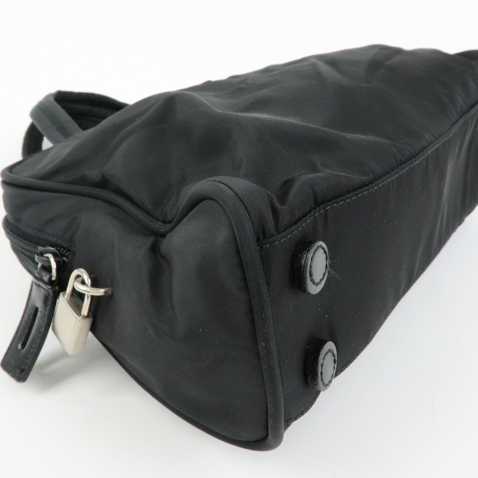 PRADA Triangle Logo Nylon Hand Bag Mini Tote Bag Black B8495
