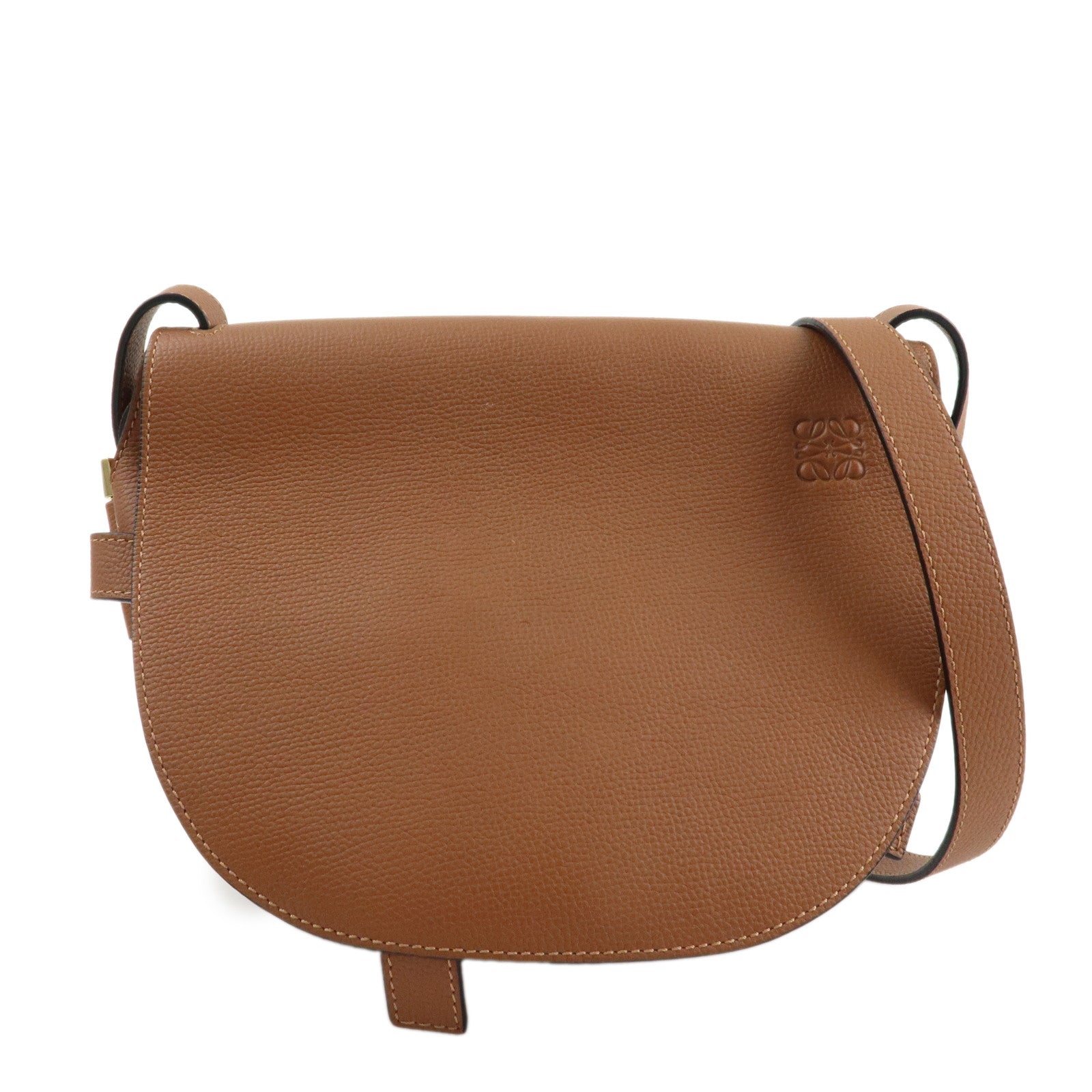 LOEWE Leather Gate Bag Shoulder Bag Brown Gold Hardware Used