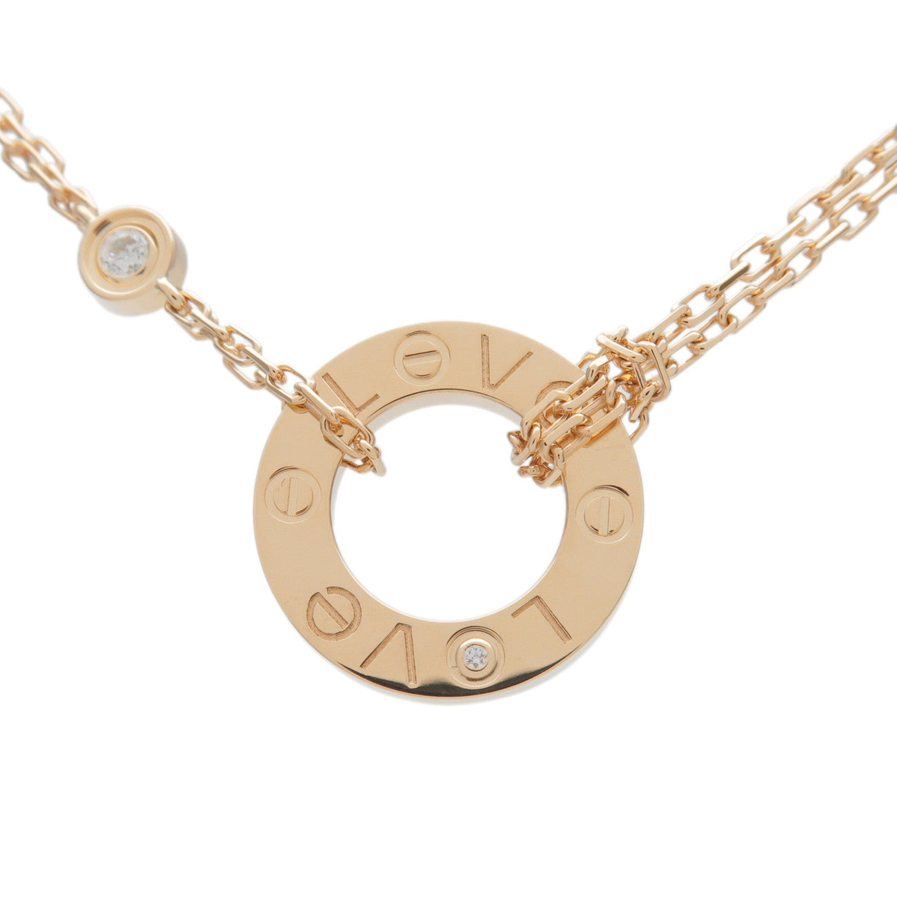 Cartier Love Circle 2P Diamond Necklace K18YG 750YG Yellow Gold