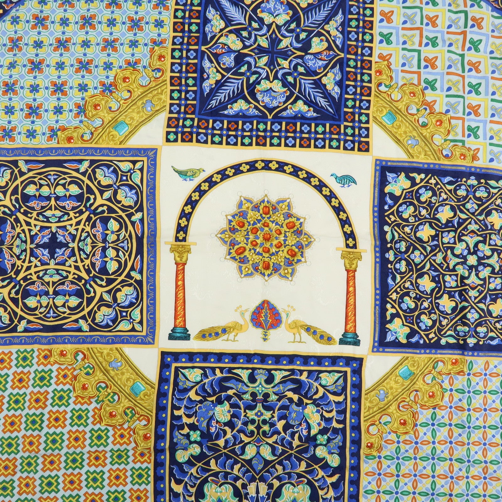 HERMES Carre 90 Silk 100% CIELS BYZANTINS Scarf Blue Gold