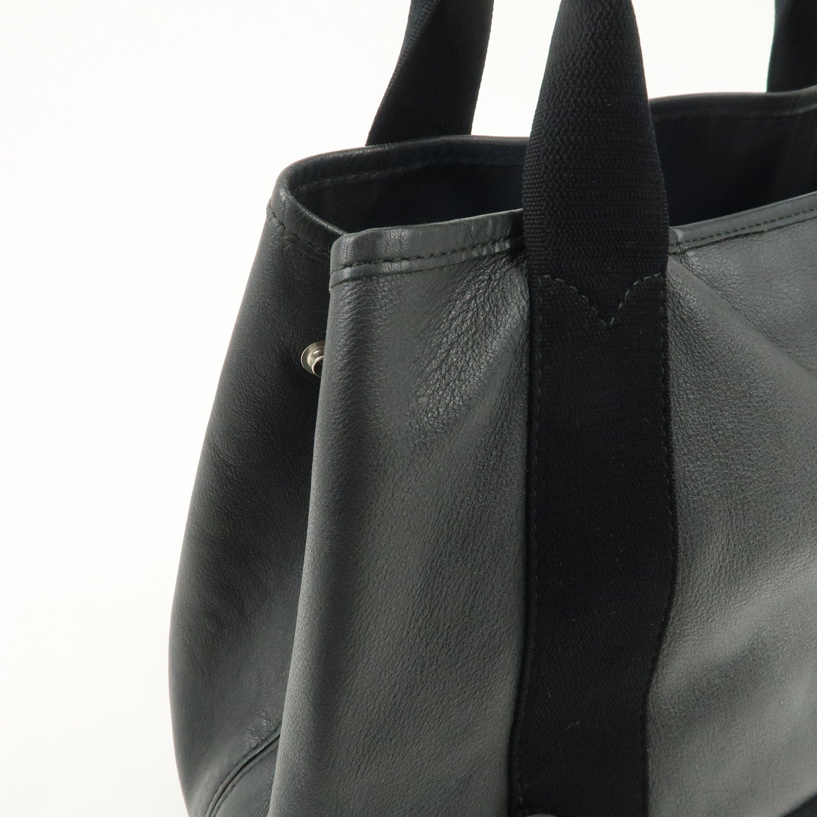 BALENCIAGA Leather Navy Cabas S Tote Bag Hand Bag Black 339933 Used