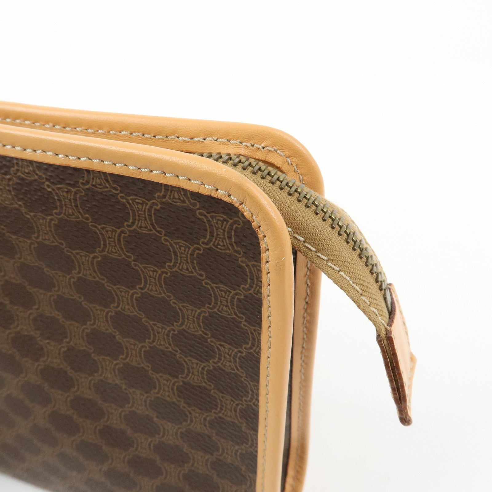 CELINE Macadam PVC Leather Clutch Bag Cosmetic Pouch Brown