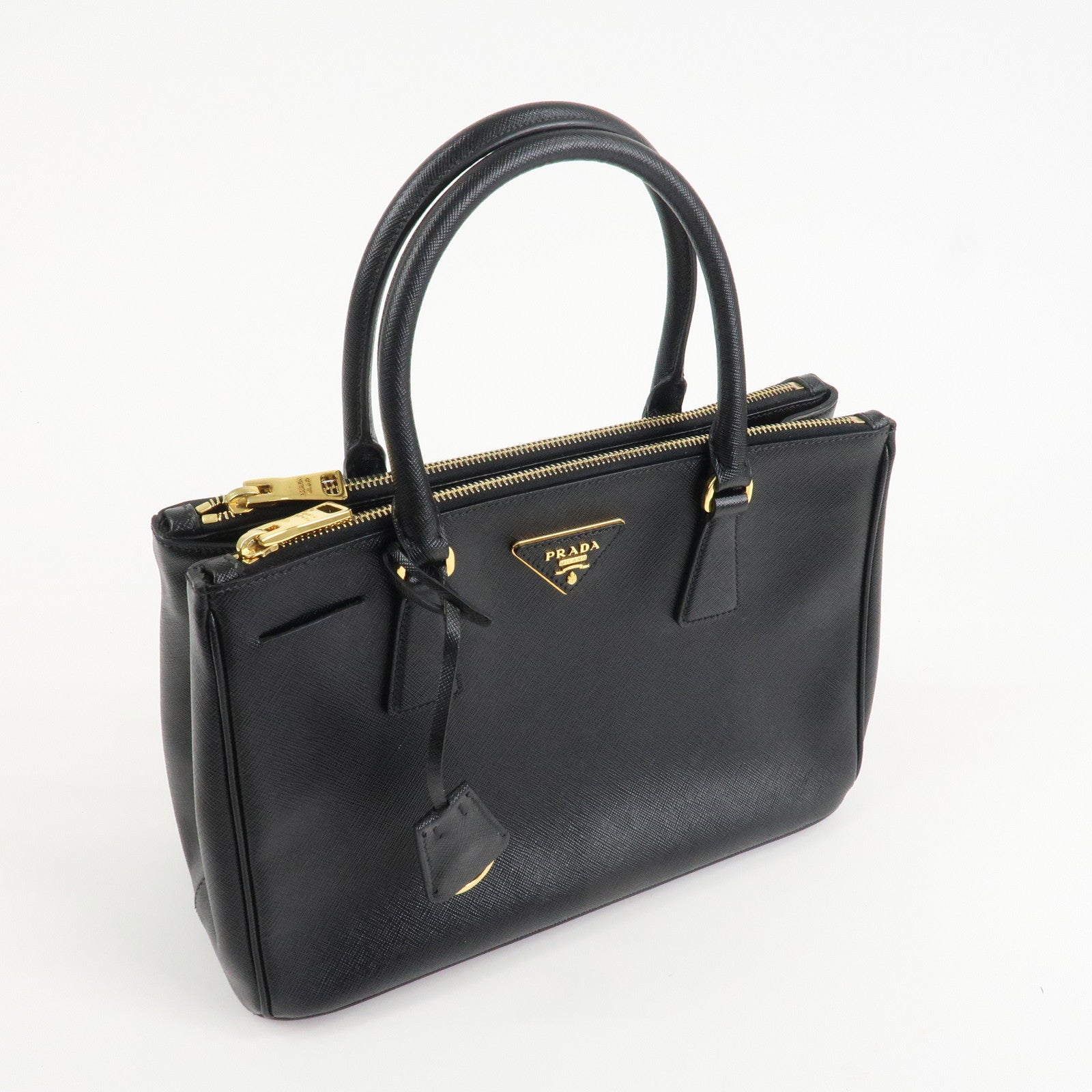 PRADA Triangle Logo Saffiano Leather 2WAY Hand Bag Black BN1801 Used