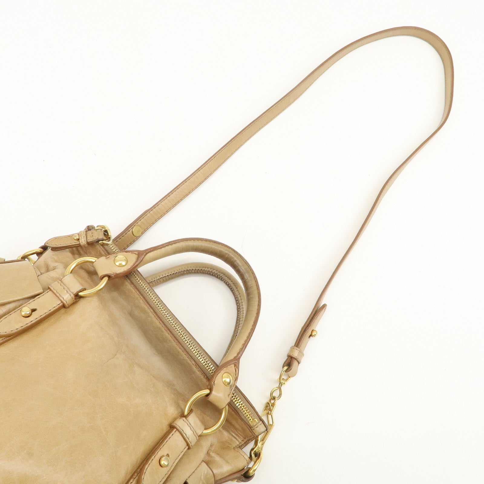 MIU MIU Logo Leather 2Way Bag Hand Bag Shoulder Bag Beige RT0438