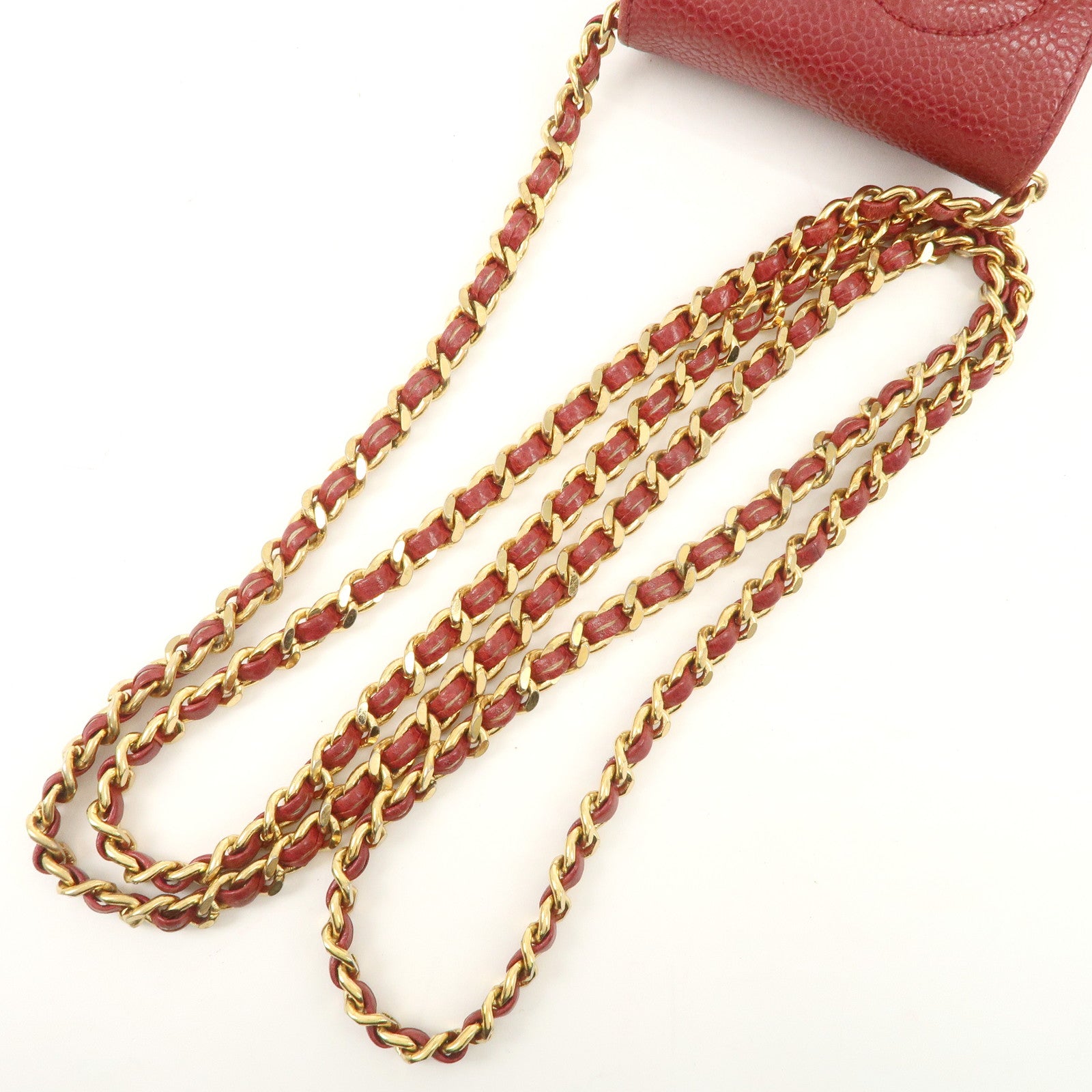 CHANEL COCO Mark Caviarskin Chain Shoulder Bag Pouch Red