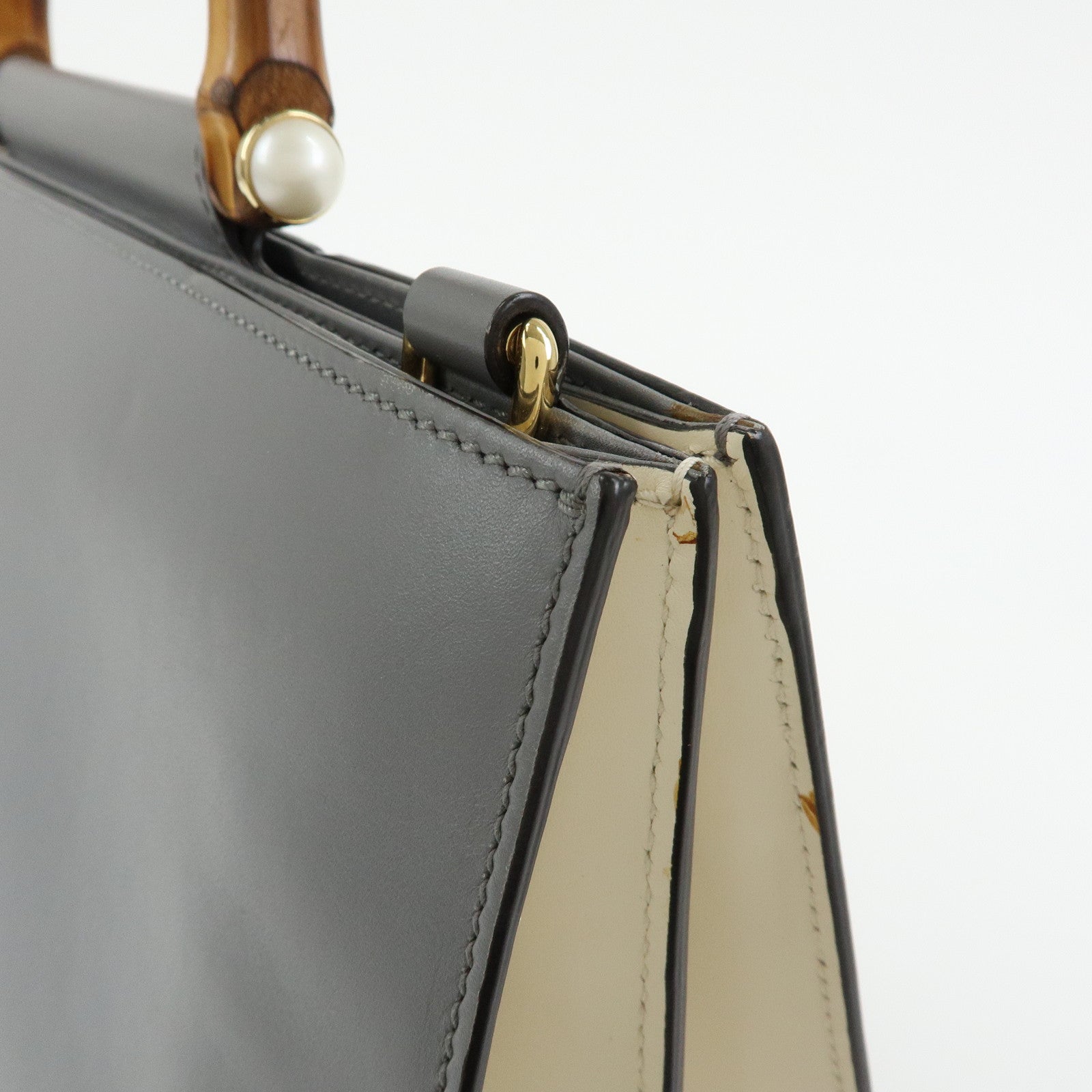 GUCCI Sherry Bamboo Nymphaea Leather 2Way Bag Gray White 453764