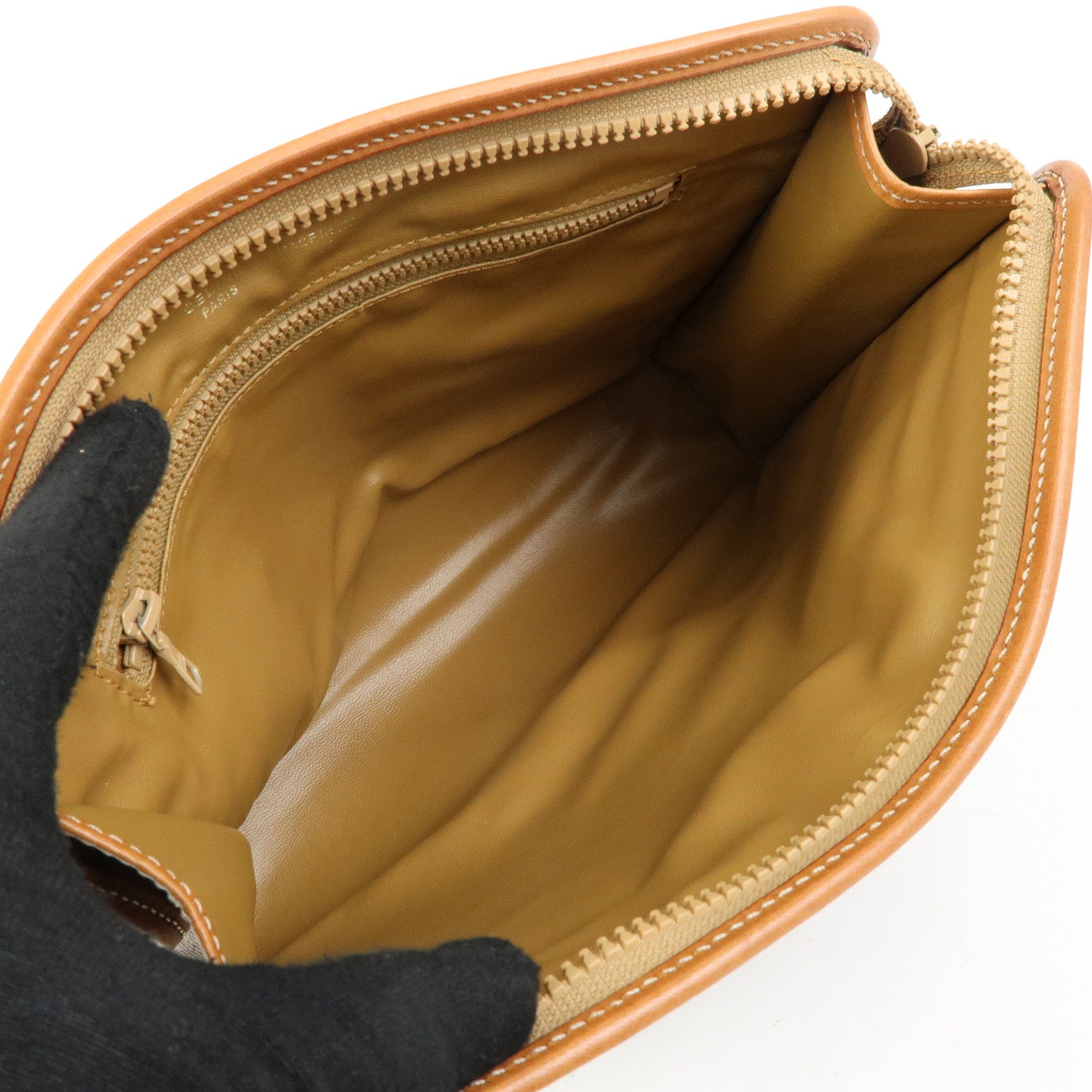 CELINE Macadam PVC Coated Canvas Leather Clutch Bag Pouch Brown
