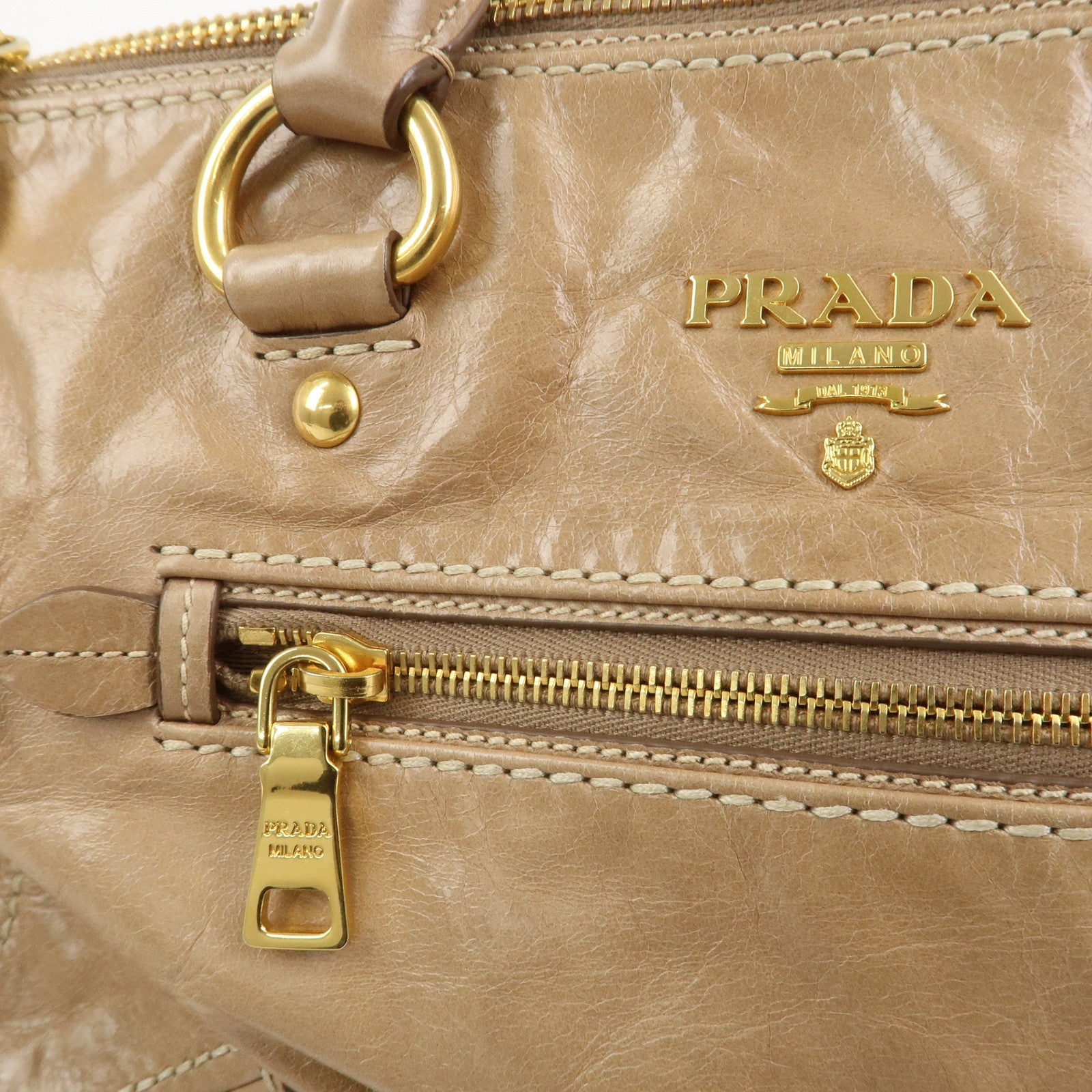 PRADA Leather 2Way Bag Hand Bag Shoulder Bag Light Brown BL0727
