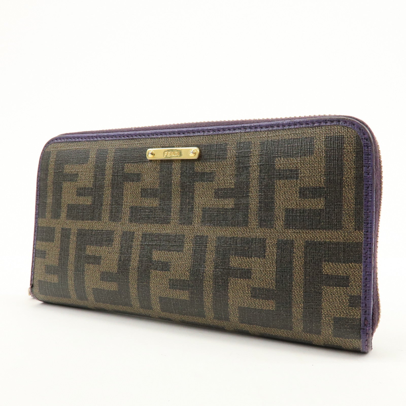 FENDI Zucca PVC Coated Canvas Leather Wallet Brown Purple 8M0899
