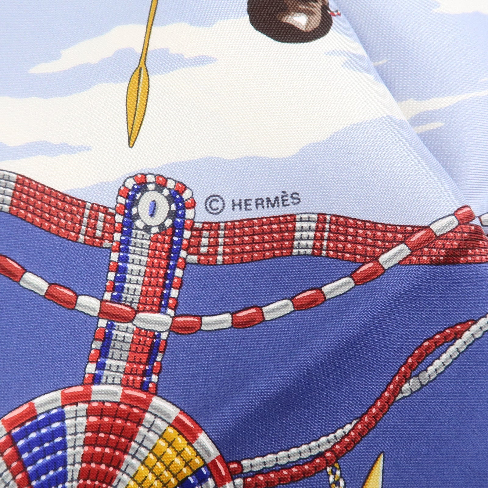 HERMES Carre 90 Silk 100% Scarf PERLES DU KENYA Blue Multicolor