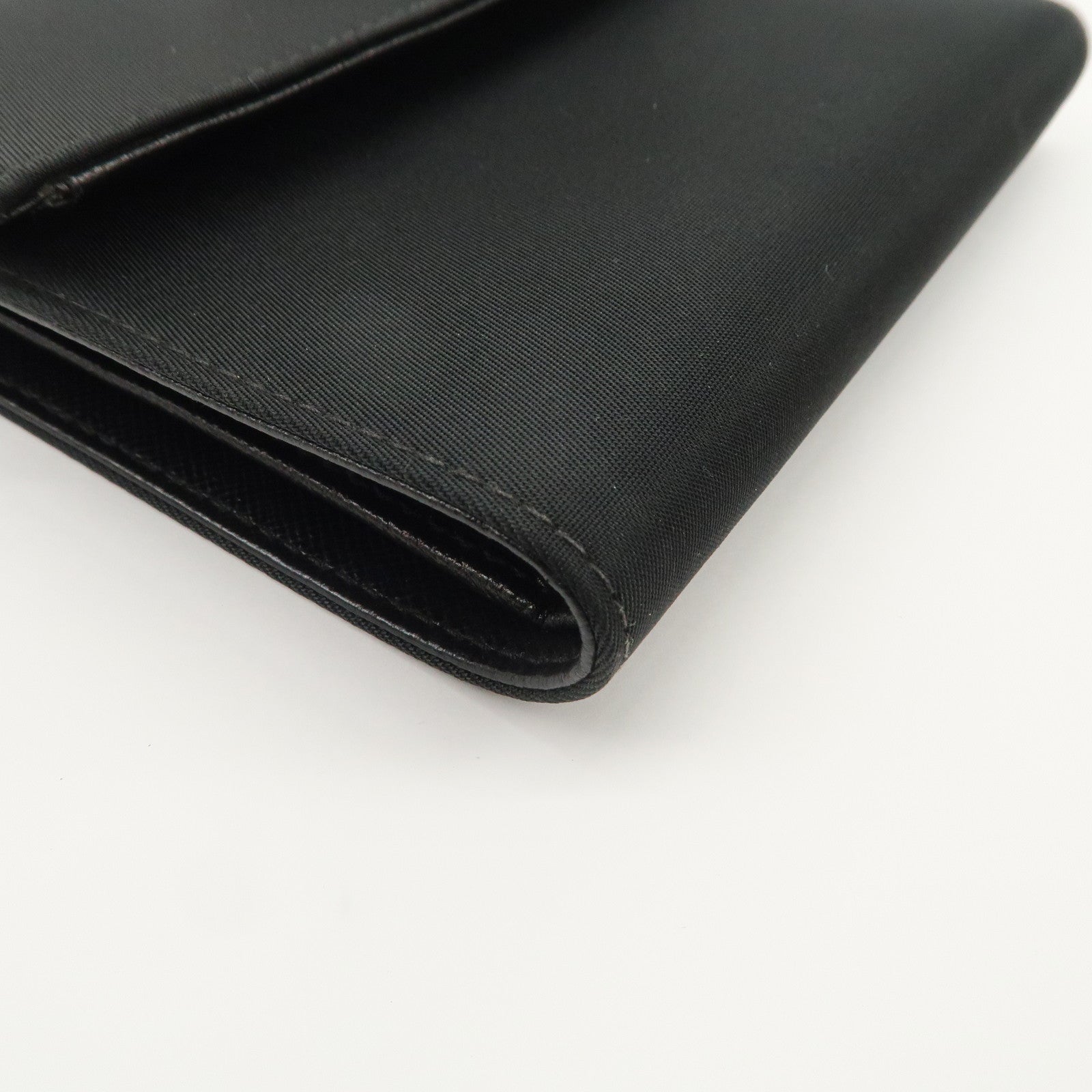 PRADA Triangle Logo Nylon Leather Tri-fold Compact Wallet Black