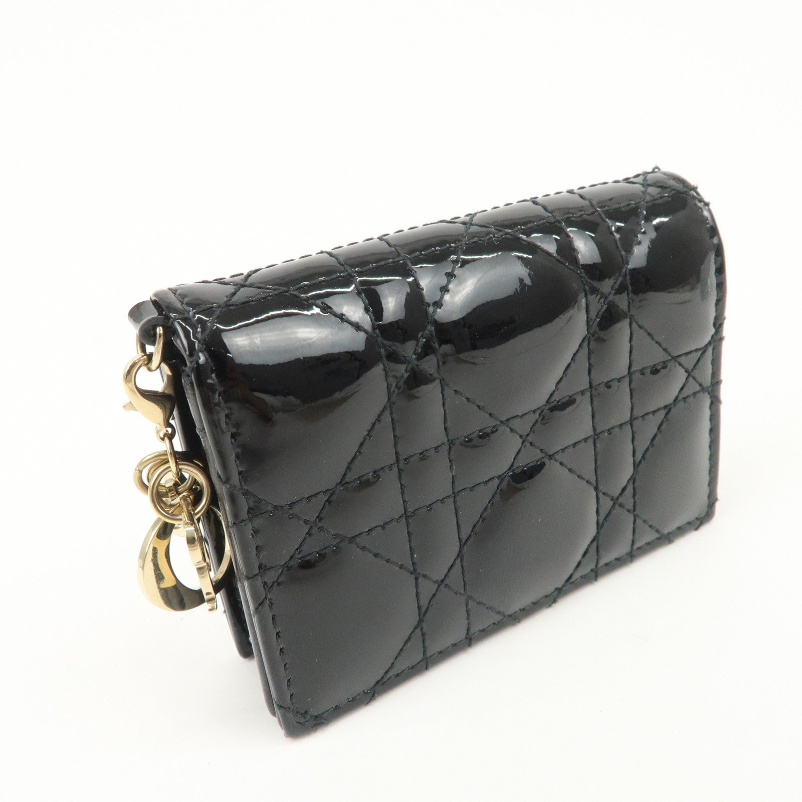 Christian Dior Cannage Lady Dior Patent Leather Card Holder Black S0011