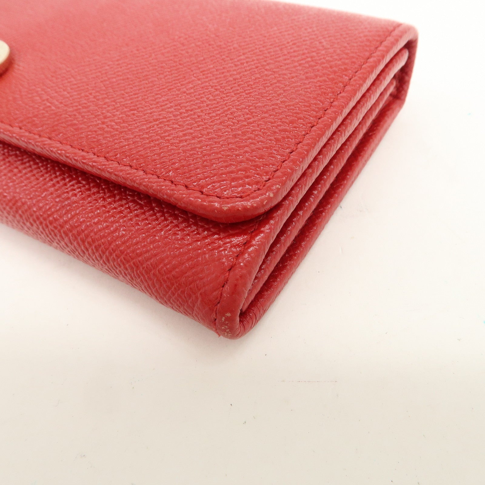BVLGARI Logo Leather Bi-Fold Long Wallet Red