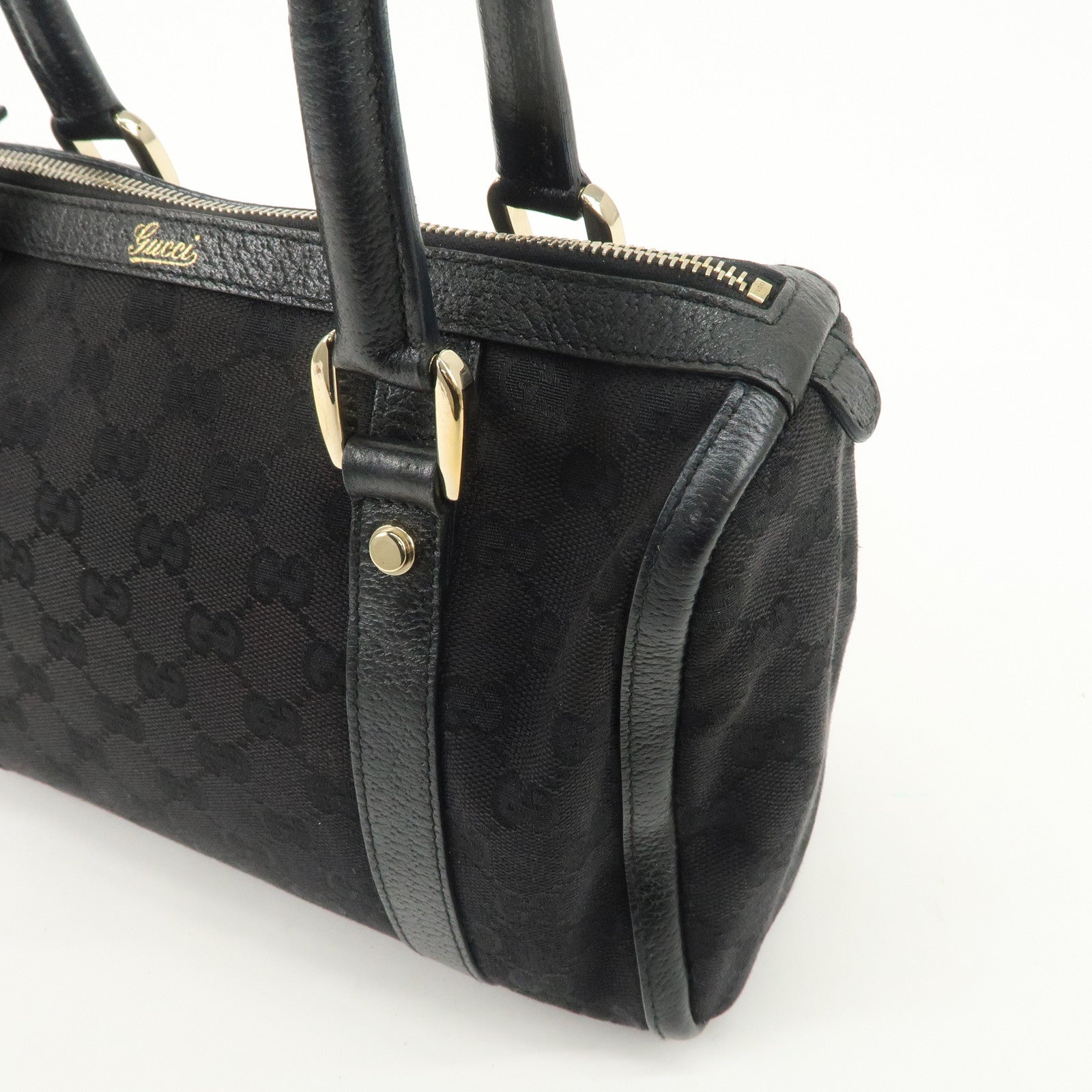 GUCCI Abbey GG Canvas Leather Boston Bag Hand Bag Black 130942 Used