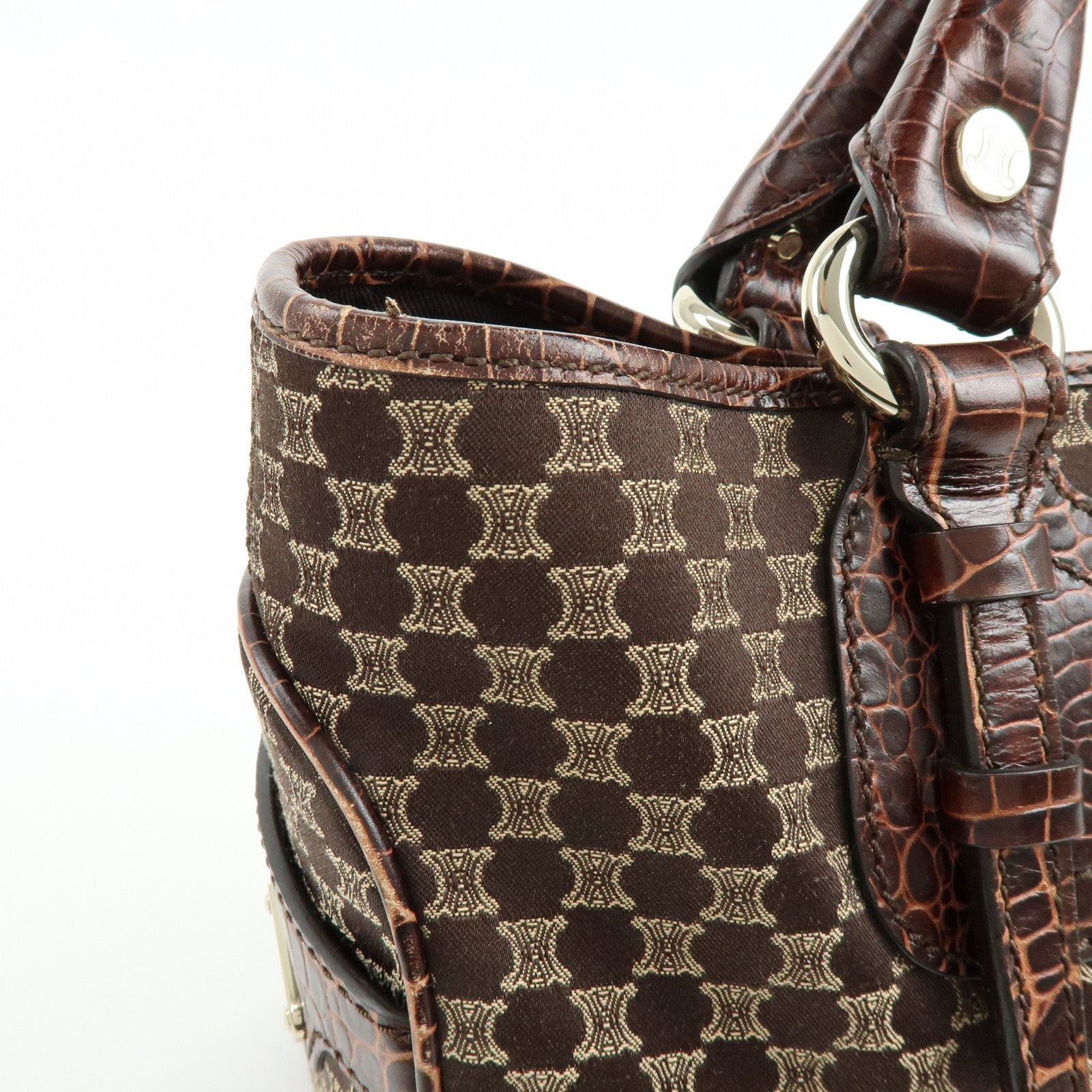 CELINE Macadam Embossed Leather Canvas Boogie Bag Hand Bag Brown