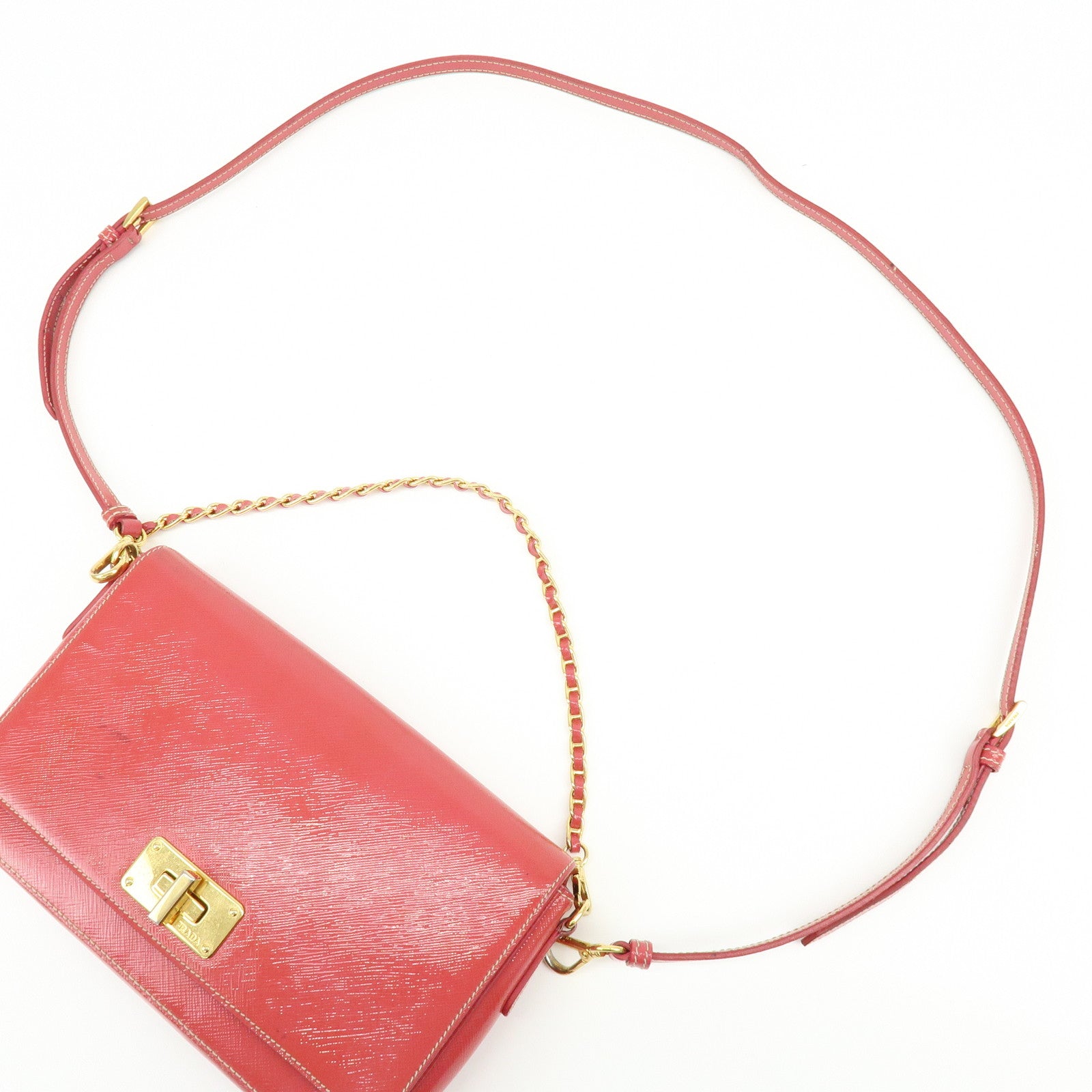 PRADA Patent Leather 2Way Shoulder Chain Bag Hand Bag Pink