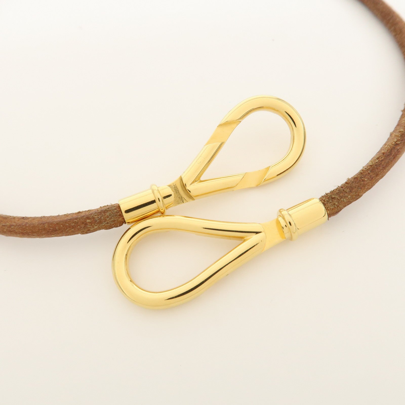 HERMES Leather Double Tour Jumbo Metal Bracelet Choker Brown