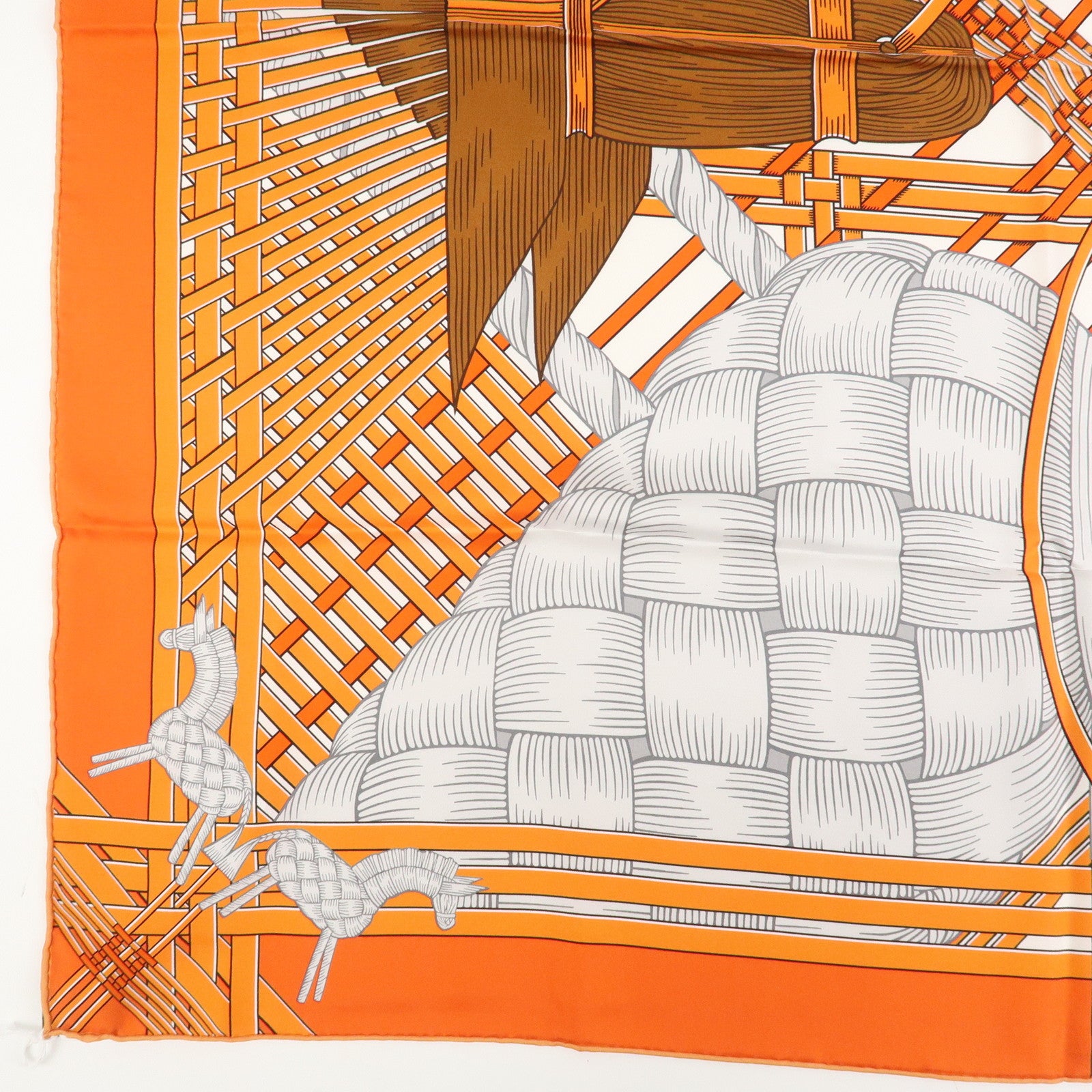 HERMES Carre 90 Silk 100% Scarf MASAN&MASAN Orange