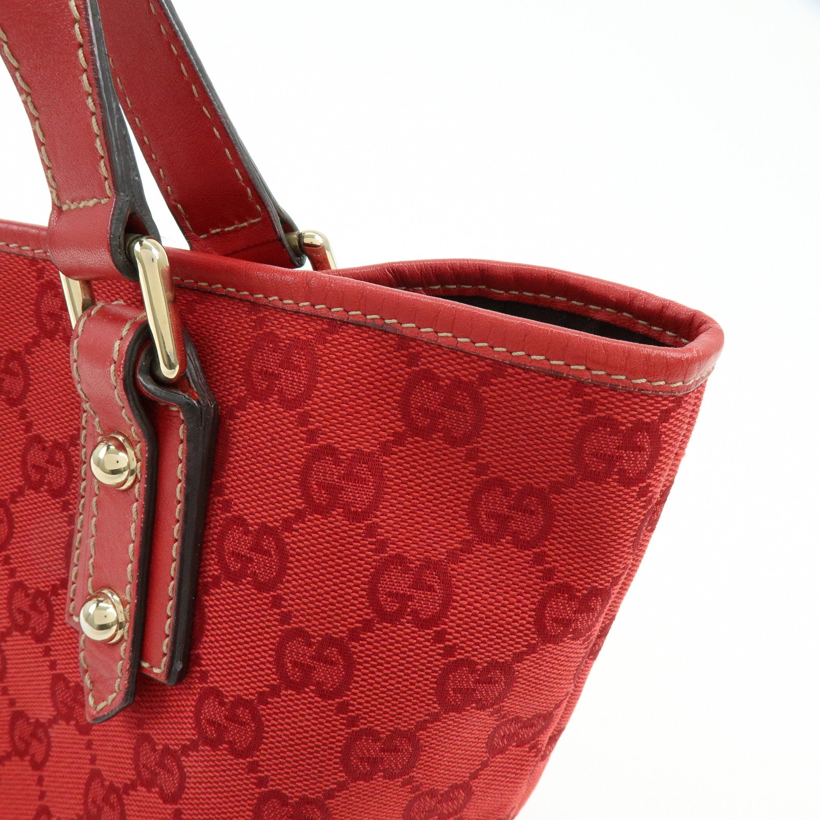 GUCCI GG Canvas Leather Tote Bag Hand Bag Red 257249