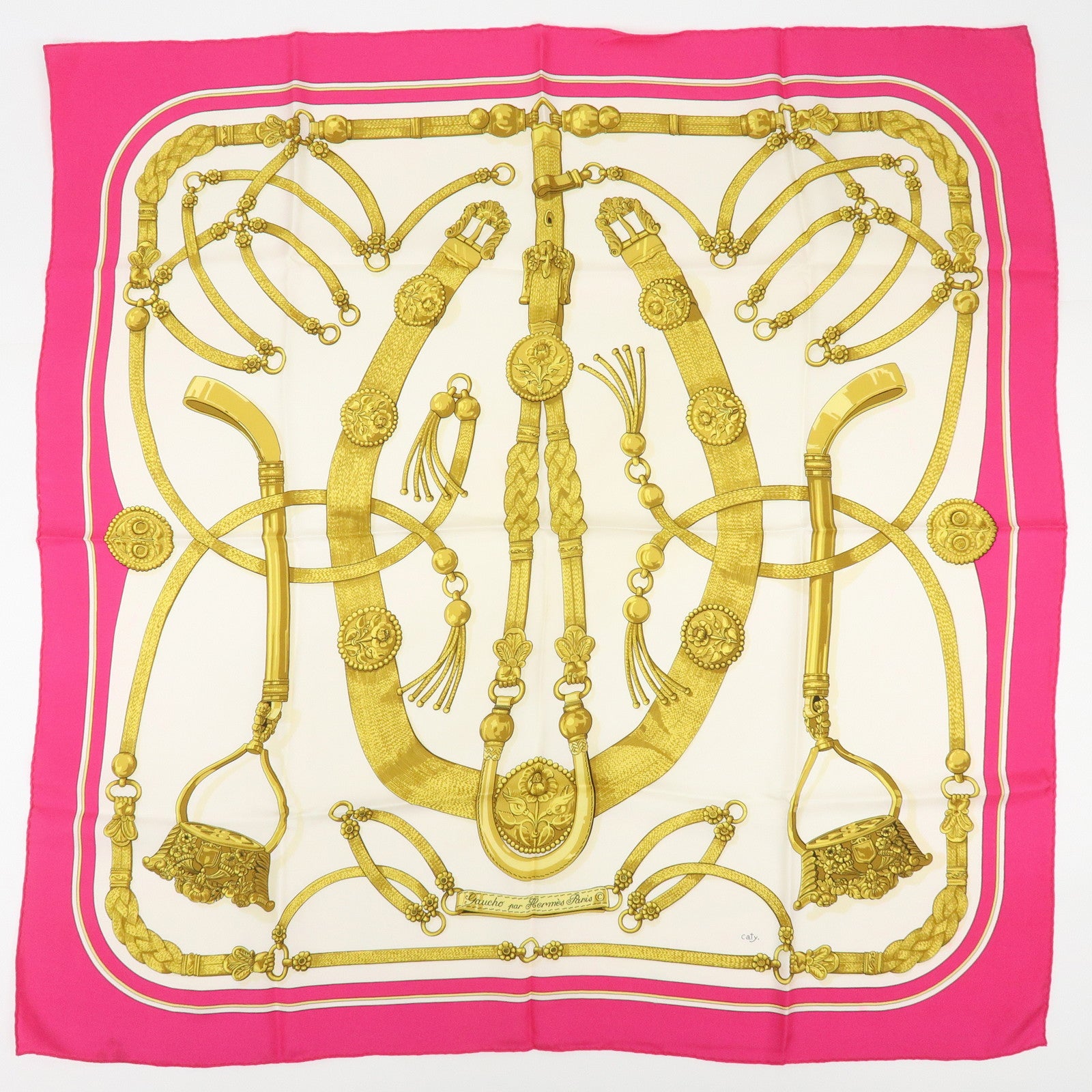 HERMES Carre 90 Set of 2 Silk 100% Scarves Gold Beige Pink