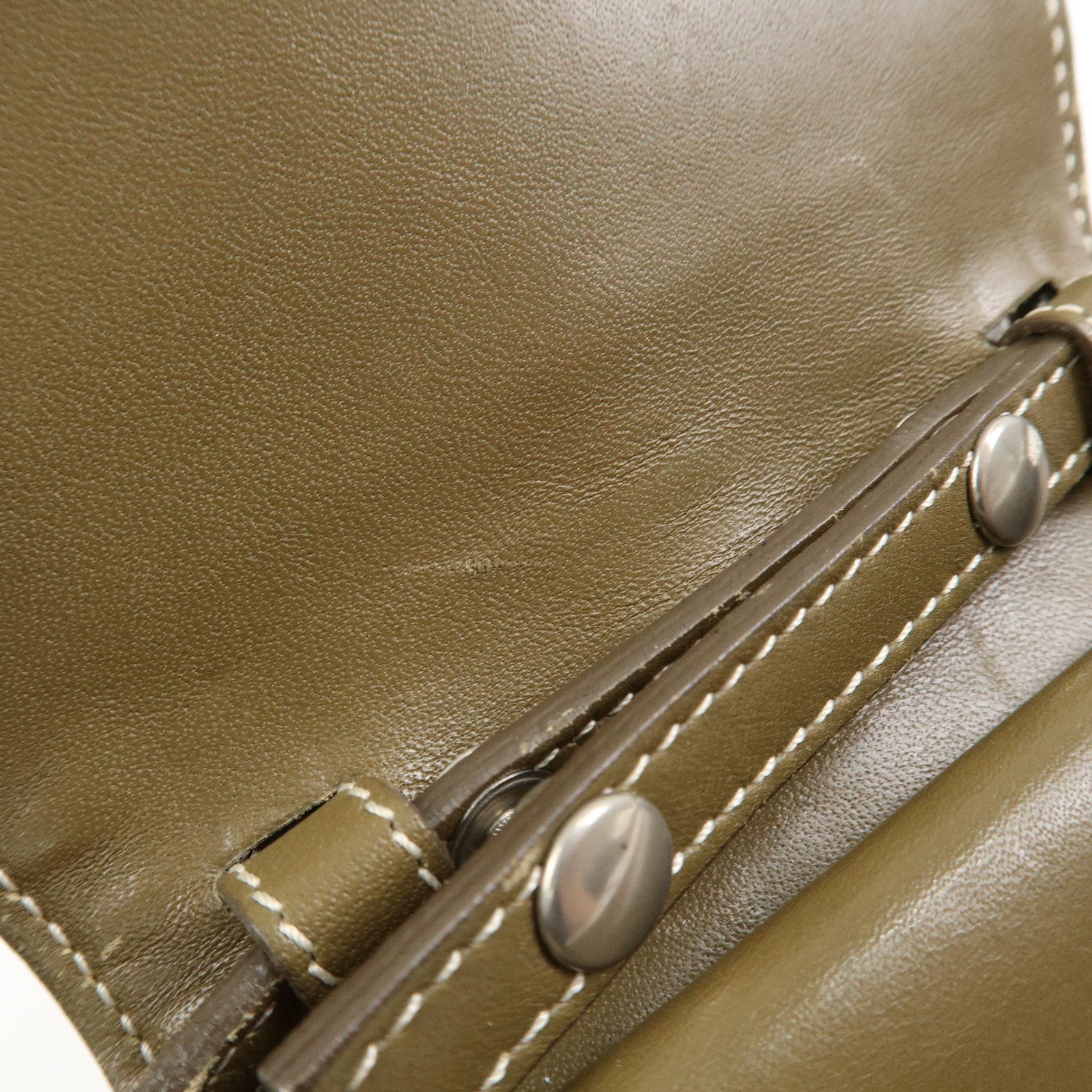 CELINE C Macadam Canvas Leather Shoulder Pouch Khaki