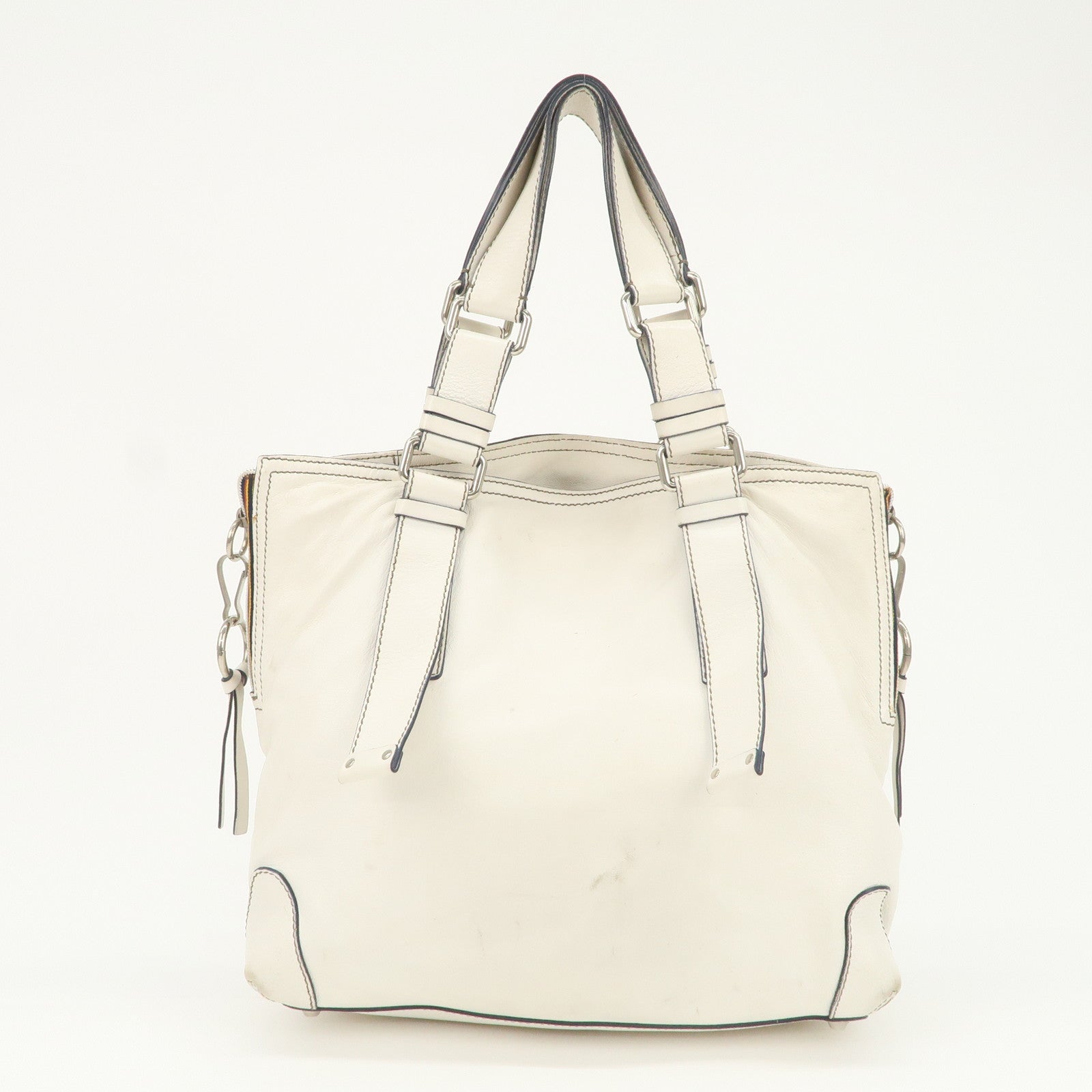 Chloe Patsy Studs Logo Leather Tote Bag Shoulder Bag Ivory