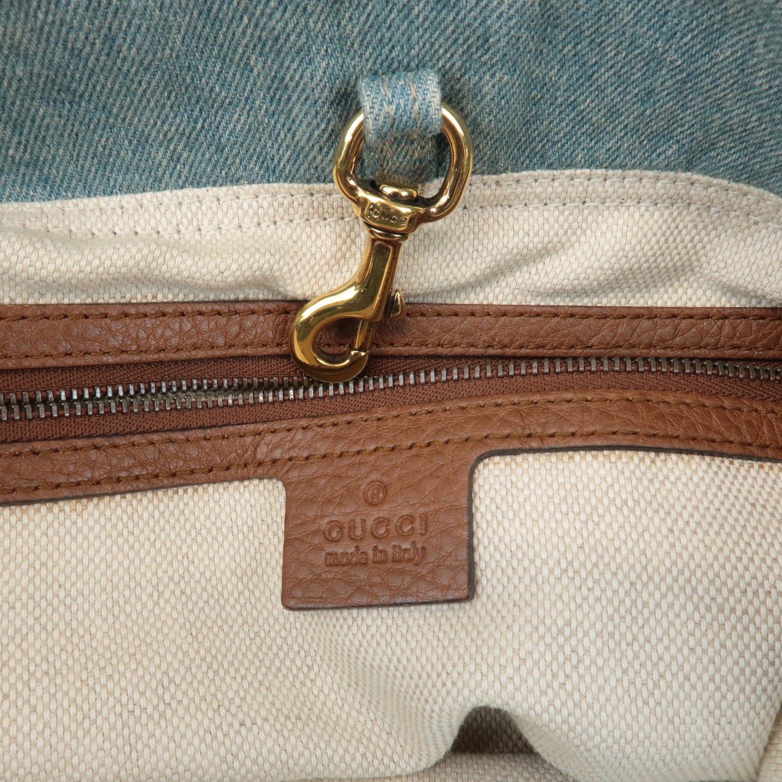 GUCCI SOHO Denim Leather Chain Shoulder Bag Fringe Charm Blue 308982 Used