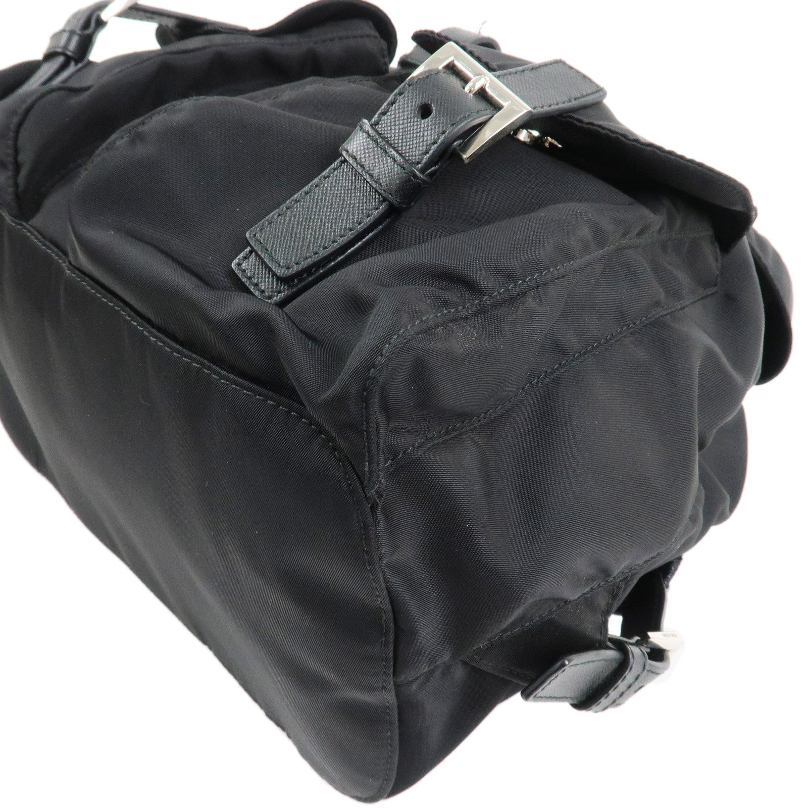 PRADA Triangle Logo Leather Nylon Backpack Rucksack Black B6677