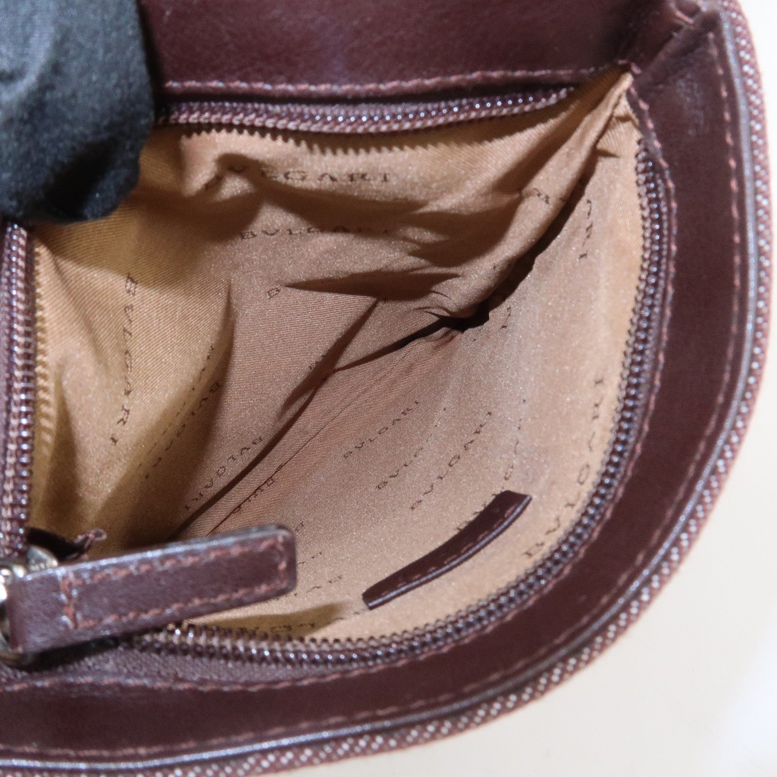 BVLGARI Logo Mania Canvas Leather Shoulder Bag Crossbody Bag Brown