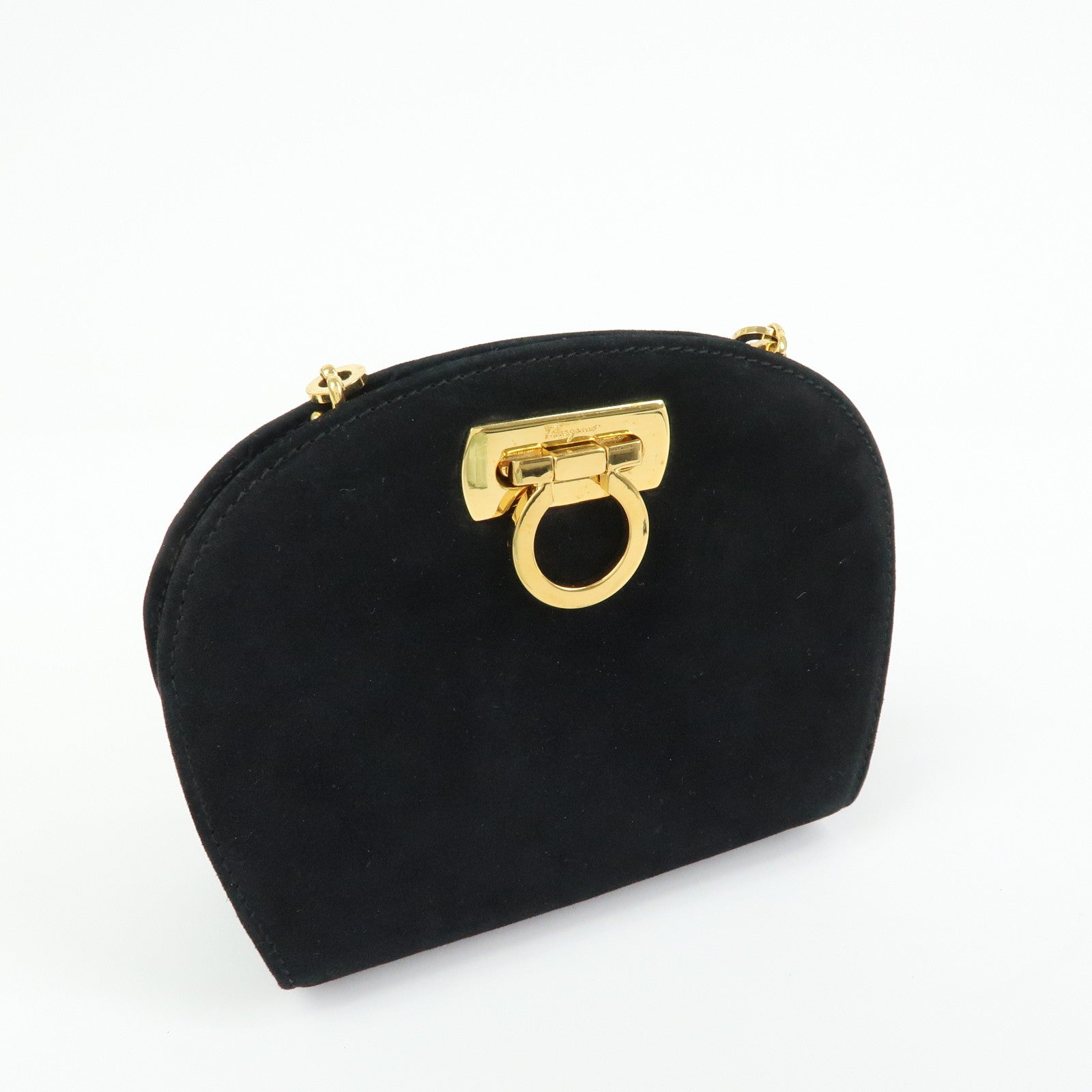 Ferragamo Gancini Suede Leather Chain Shoulder Crossbody Bag Black