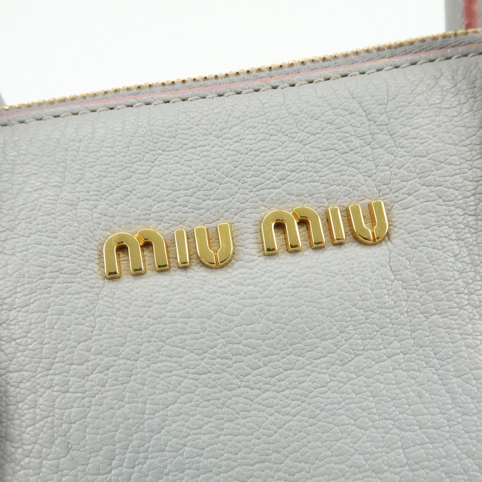 MIU MIU Madras Leather 2Way Bag Hand Bag Gray Pink 5BA003