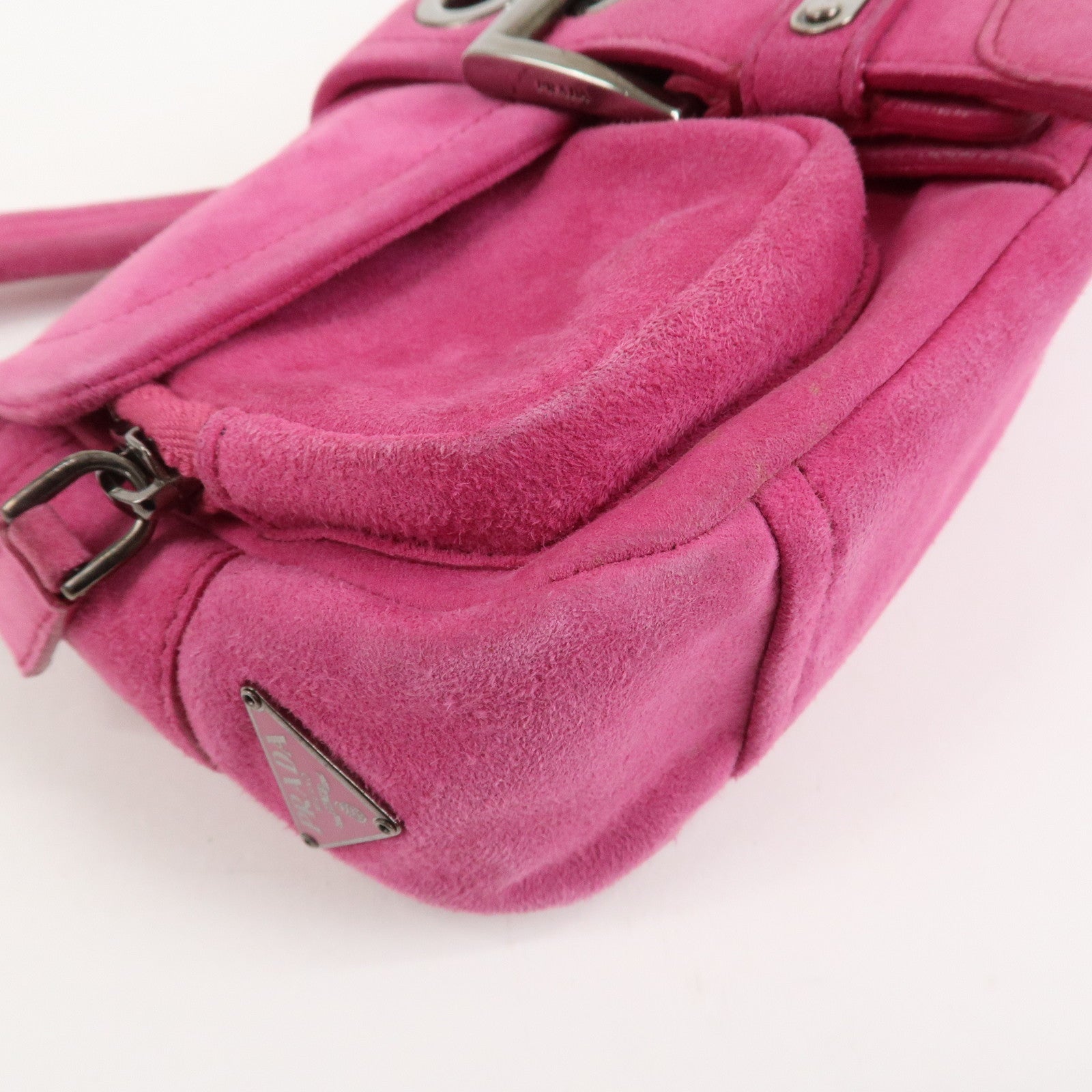PRADA Triangle Logo Suede Shoulder Bag Hand Bag Pink BR2635
