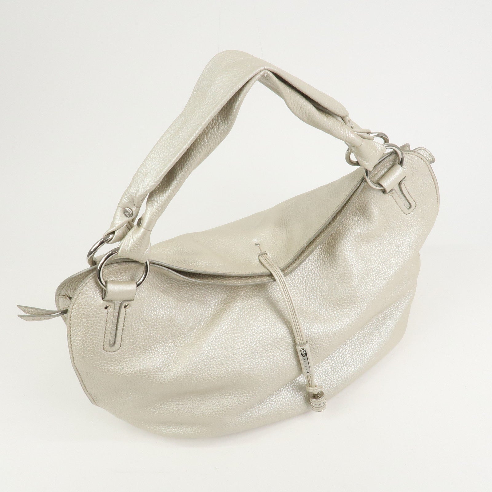 CELINE Logo Leather Bittersweet Shoulder Bag Tote Bag Silver