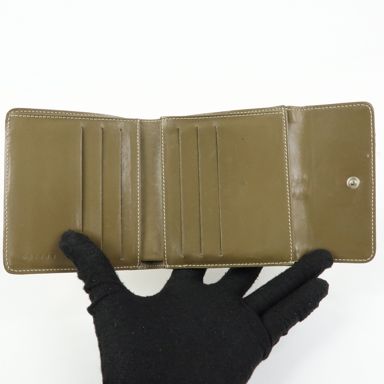 CELINE C Macadam Canvas Leather Compact Wallet Khaki