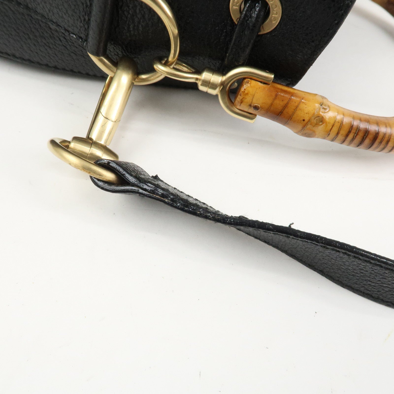 GUCCI Bamboo Logo Suede Leather 2WAY Bag Hand Bag Black 001・2855