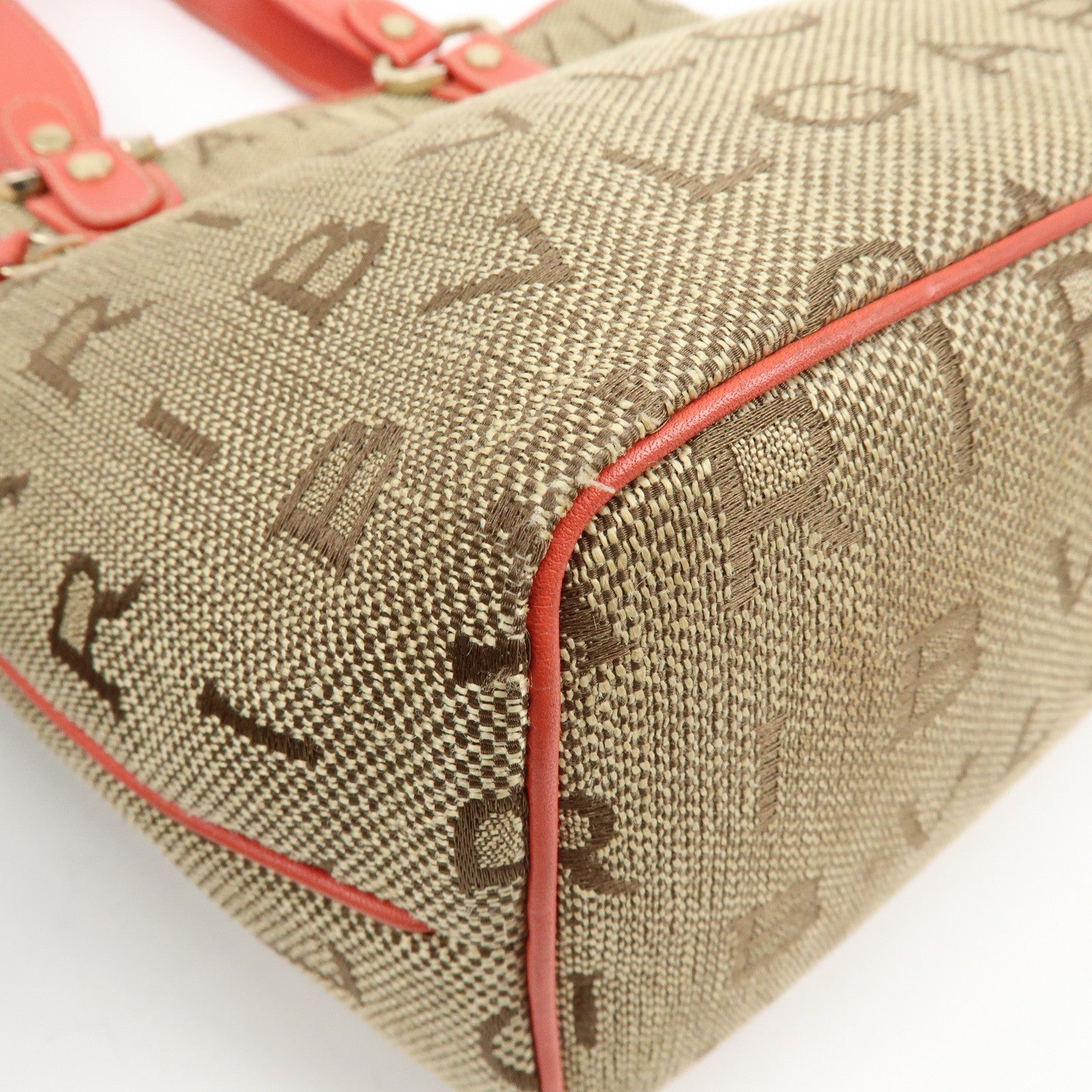 BVLGARI Logo Mania Jacquard Leather Tote Bag Hand Bag Beige Red